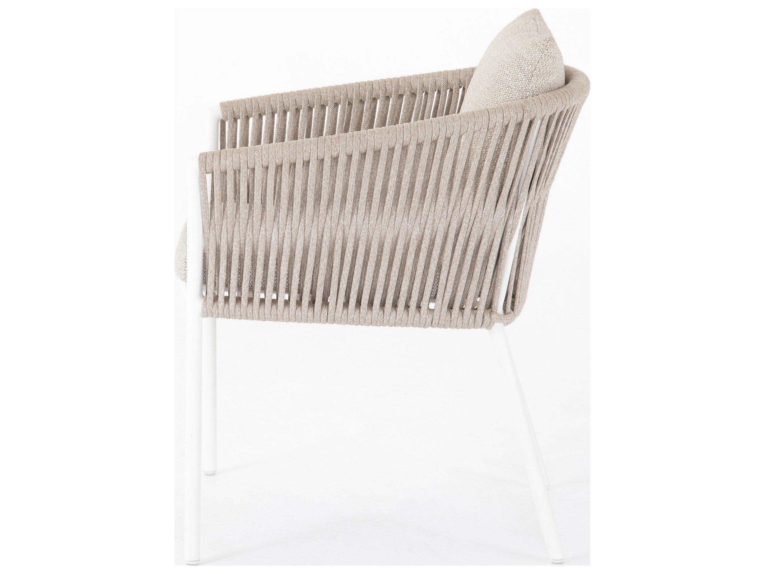 Four Hands Outdoor Solano White Aluminum Ivory Rope Resin Dining Chair with Faye Sand Cushion