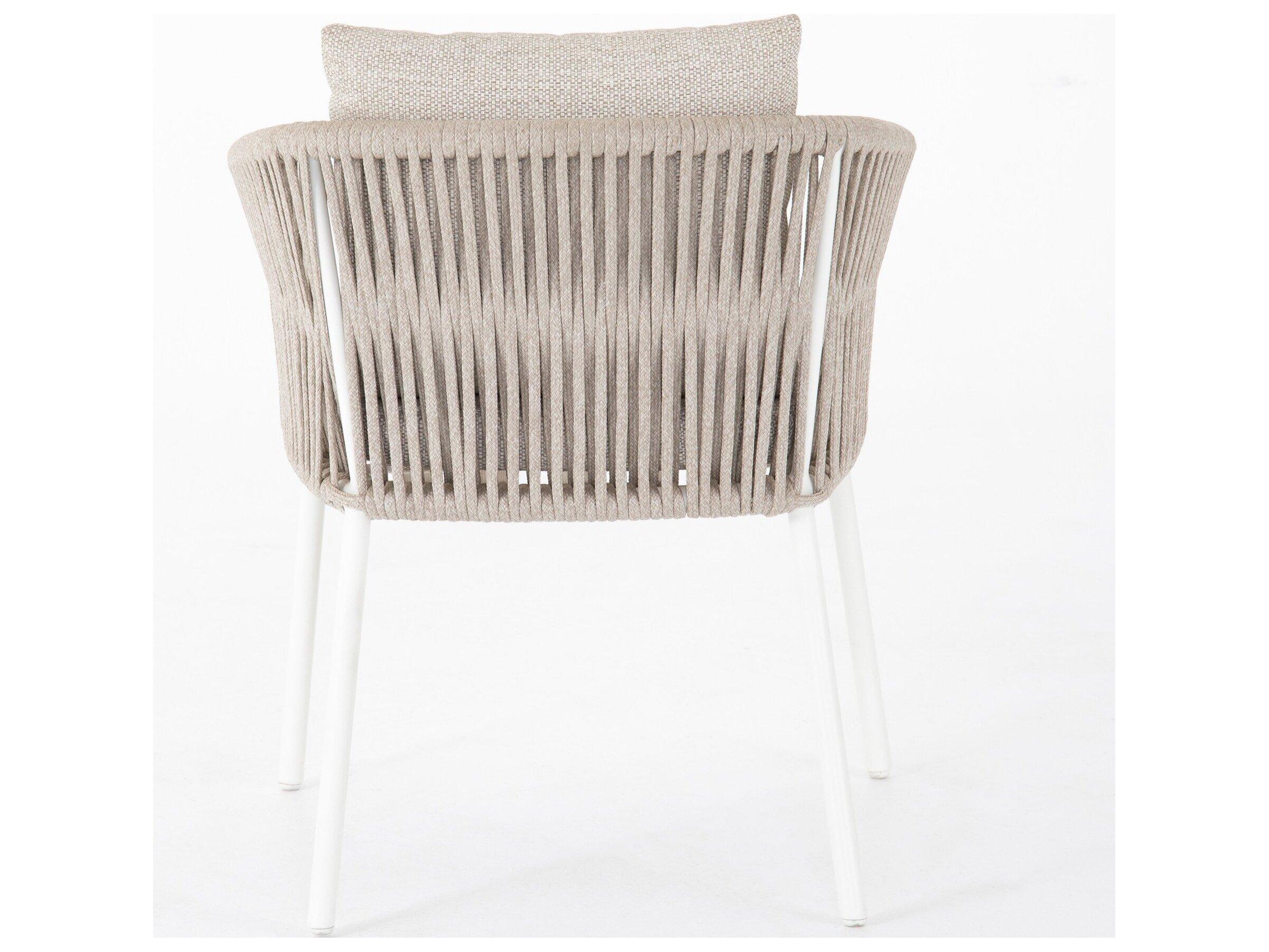 Four Hands Outdoor Solano White Aluminum Ivory Rope Resin Dining Chair with Faye Sand Cushion