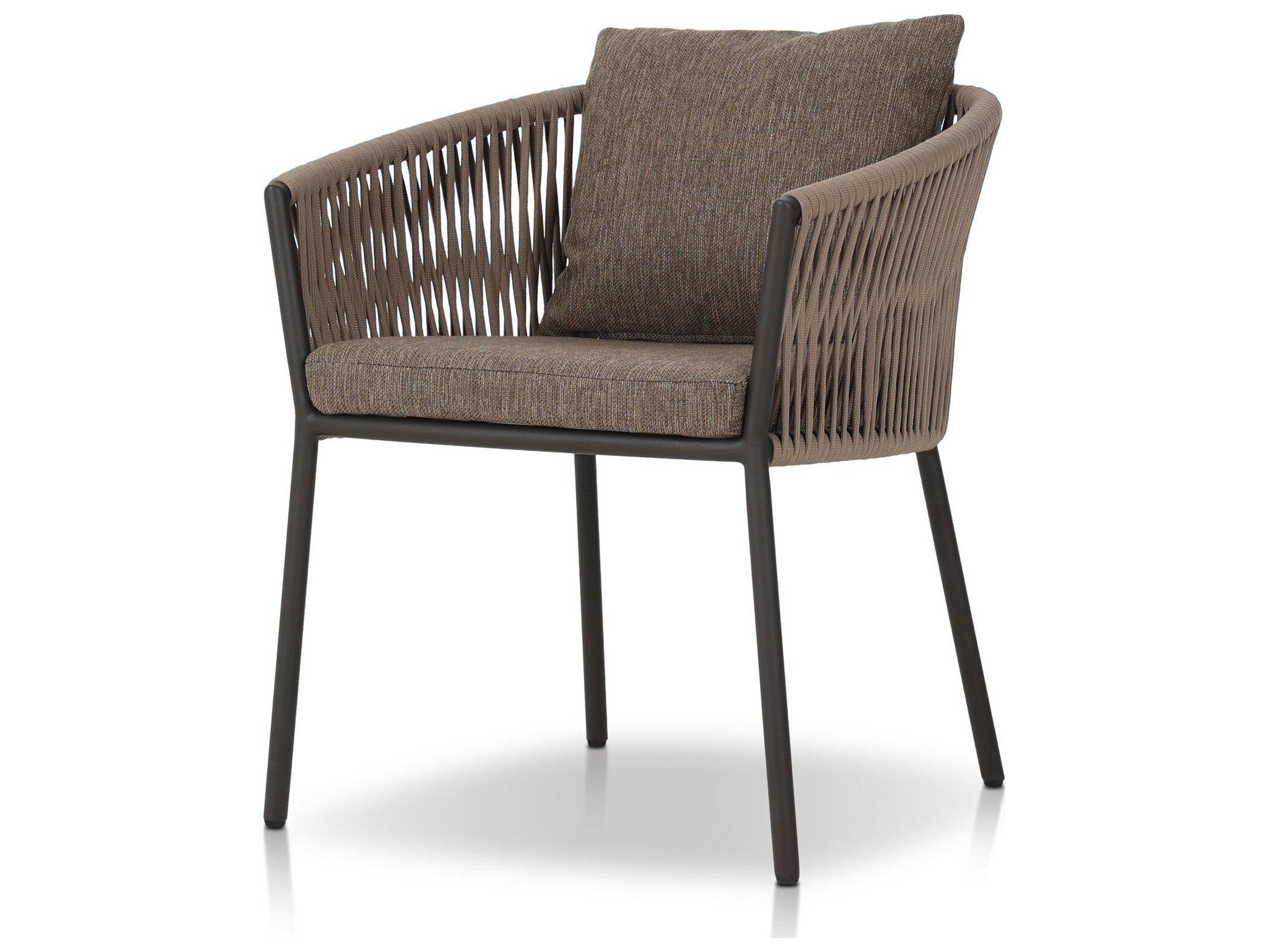 Four Hands Outdoor Solano Porto Bronze Aluminum Cushion Dining Arm Chair in Ellor Brown