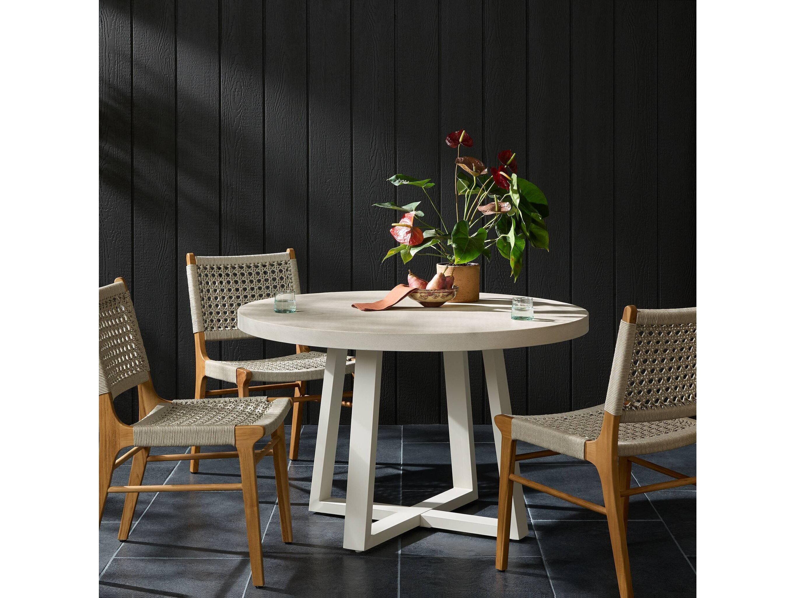 Four Hands Outdoor Constantine Natural White Iron 47.25" Round Dining Table