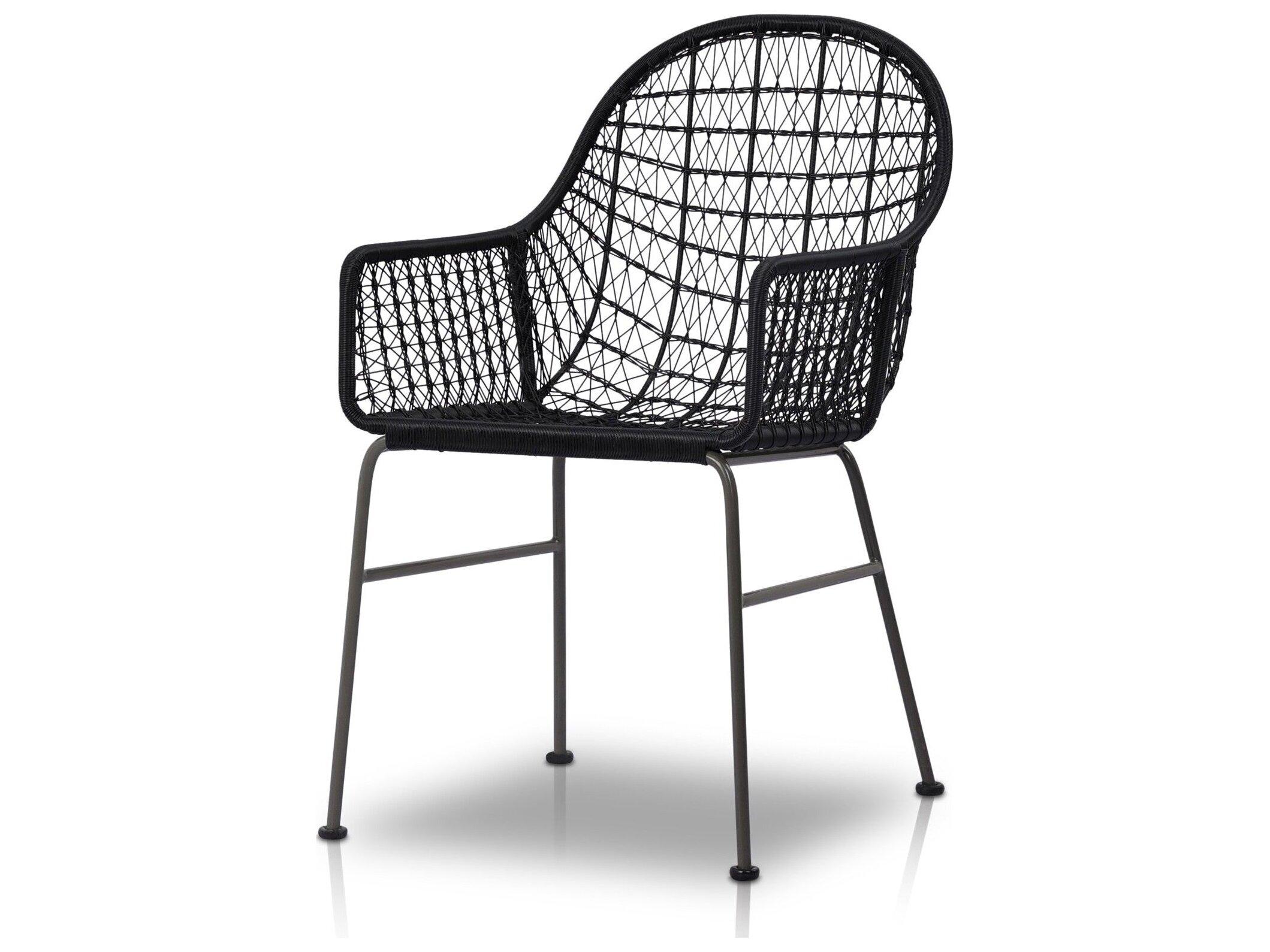 Four Hands Outdoor Grass Roots Grey Bronze / Smoke Black Arm Dining Chair