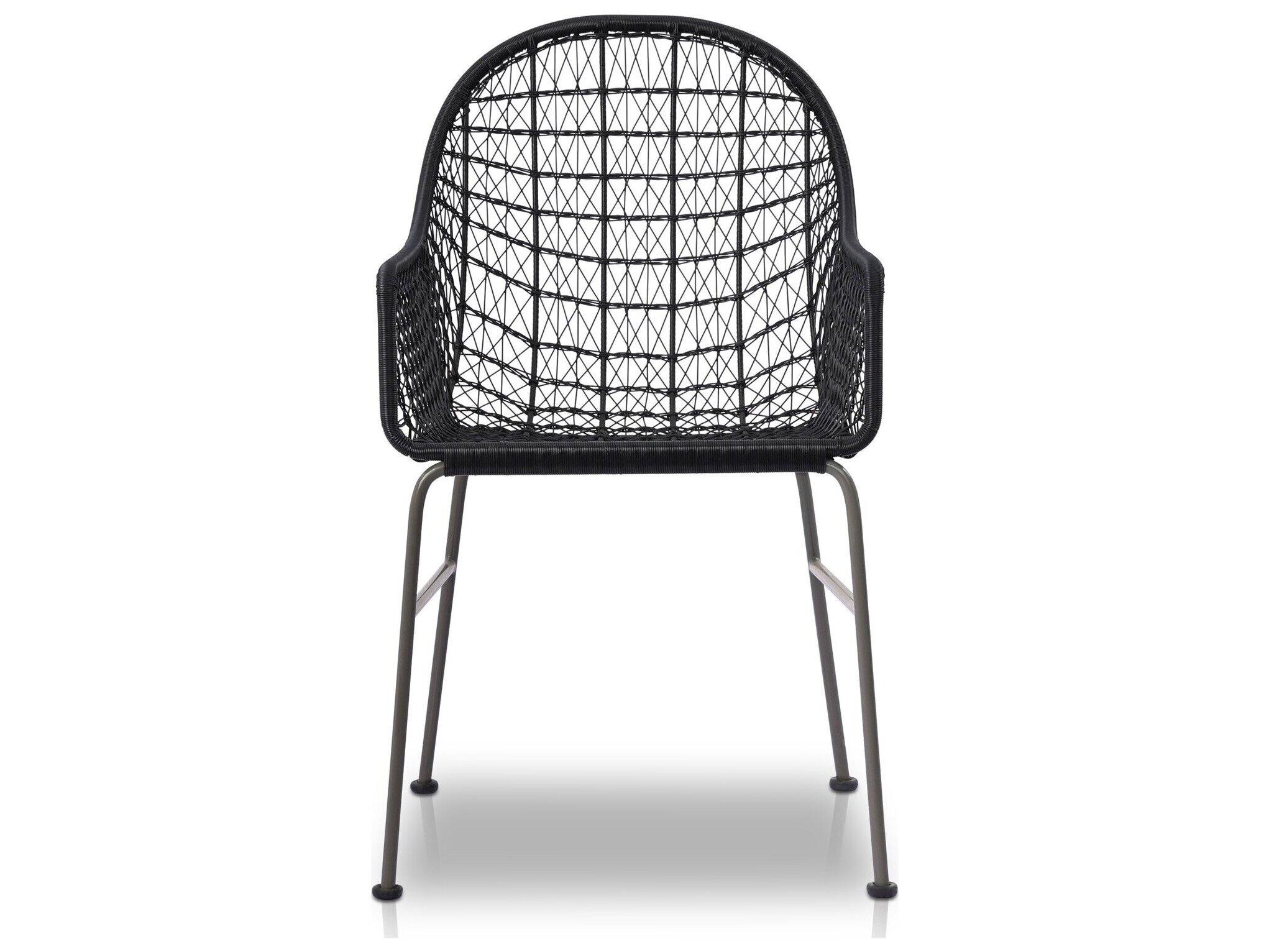 Four Hands Outdoor Grass Roots Grey Bronze / Smoke Black Arm Dining Chair