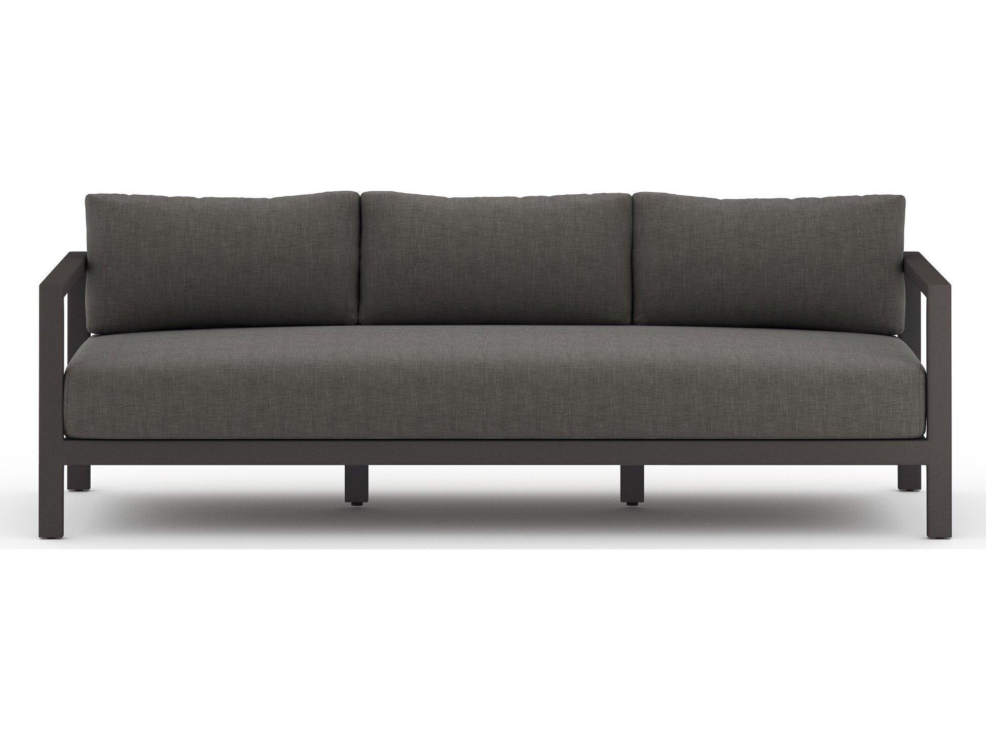 Four Hands Outdoor Solano Bronze / Ivory Strap Sofa with Charcoal Cushion