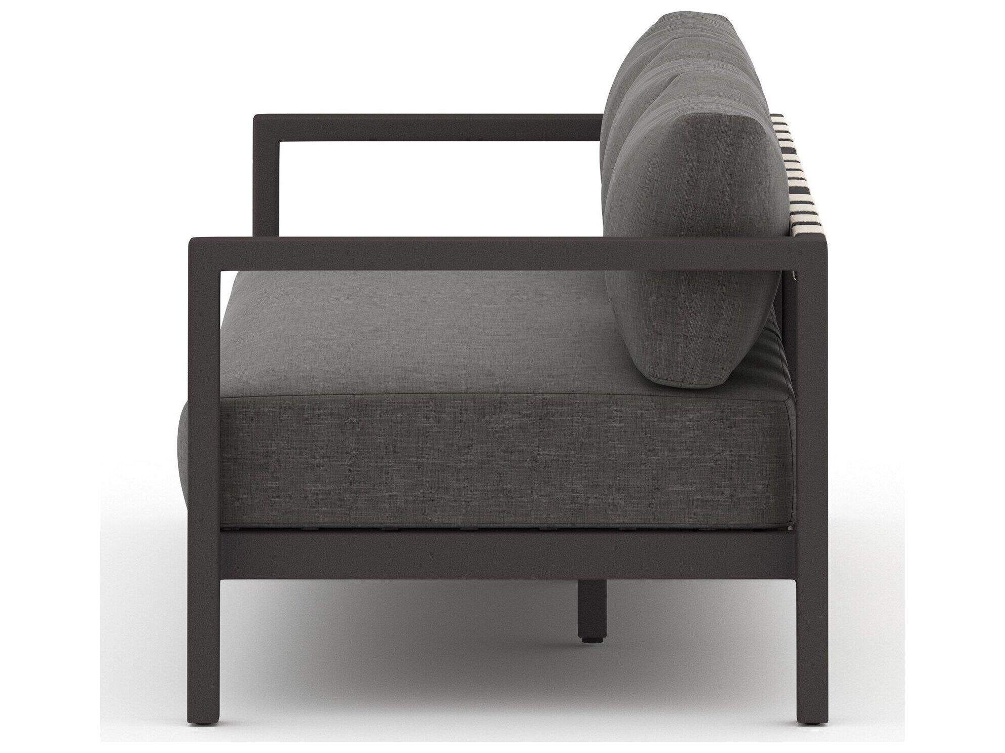 Four Hands Outdoor Solano Bronze / Ivory Strap Sofa with Charcoal Cushion