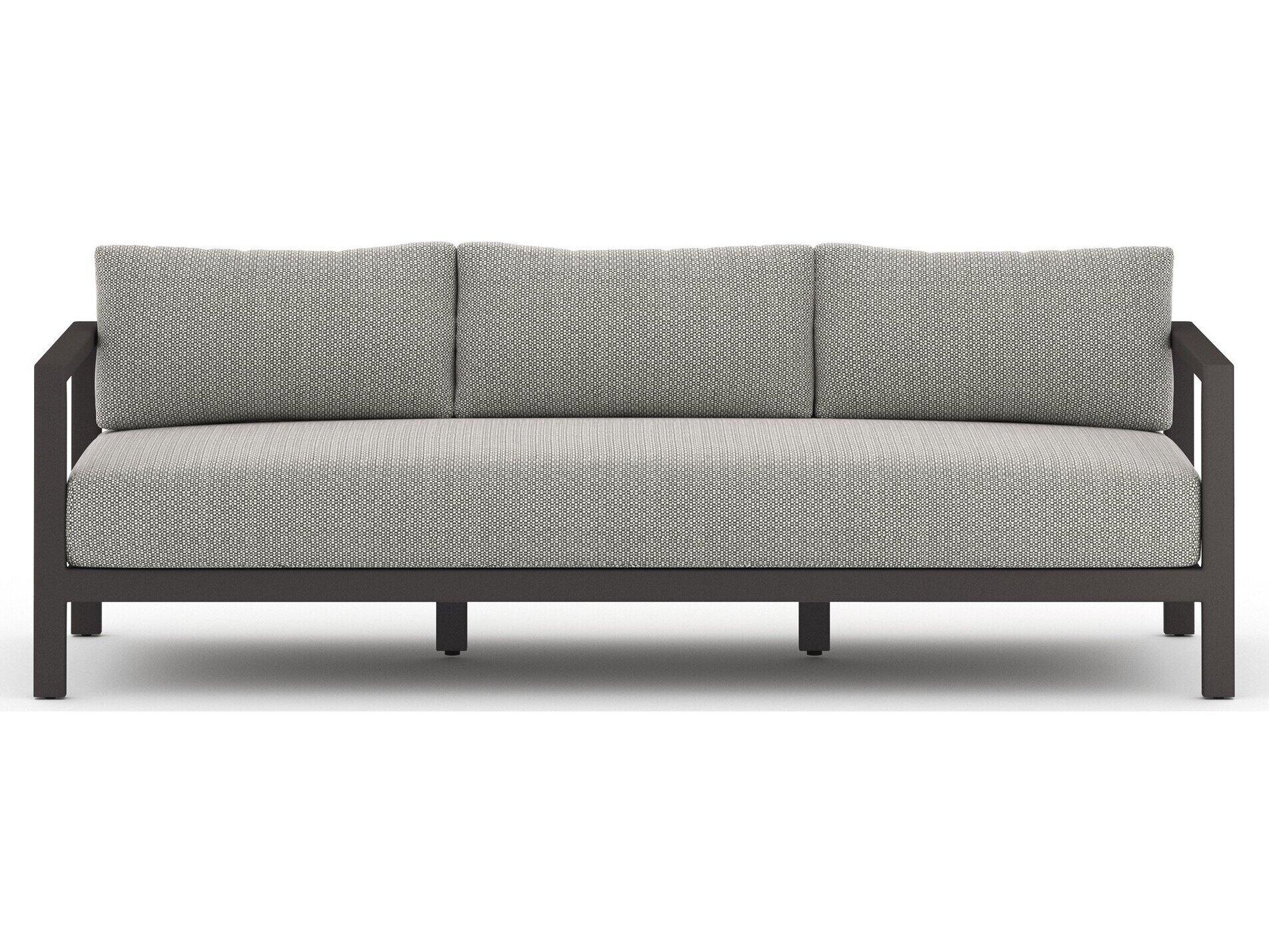 Four Hands Outdoor Solano Bronze / Ivory Strap Sofa with Faye Ash Cushion