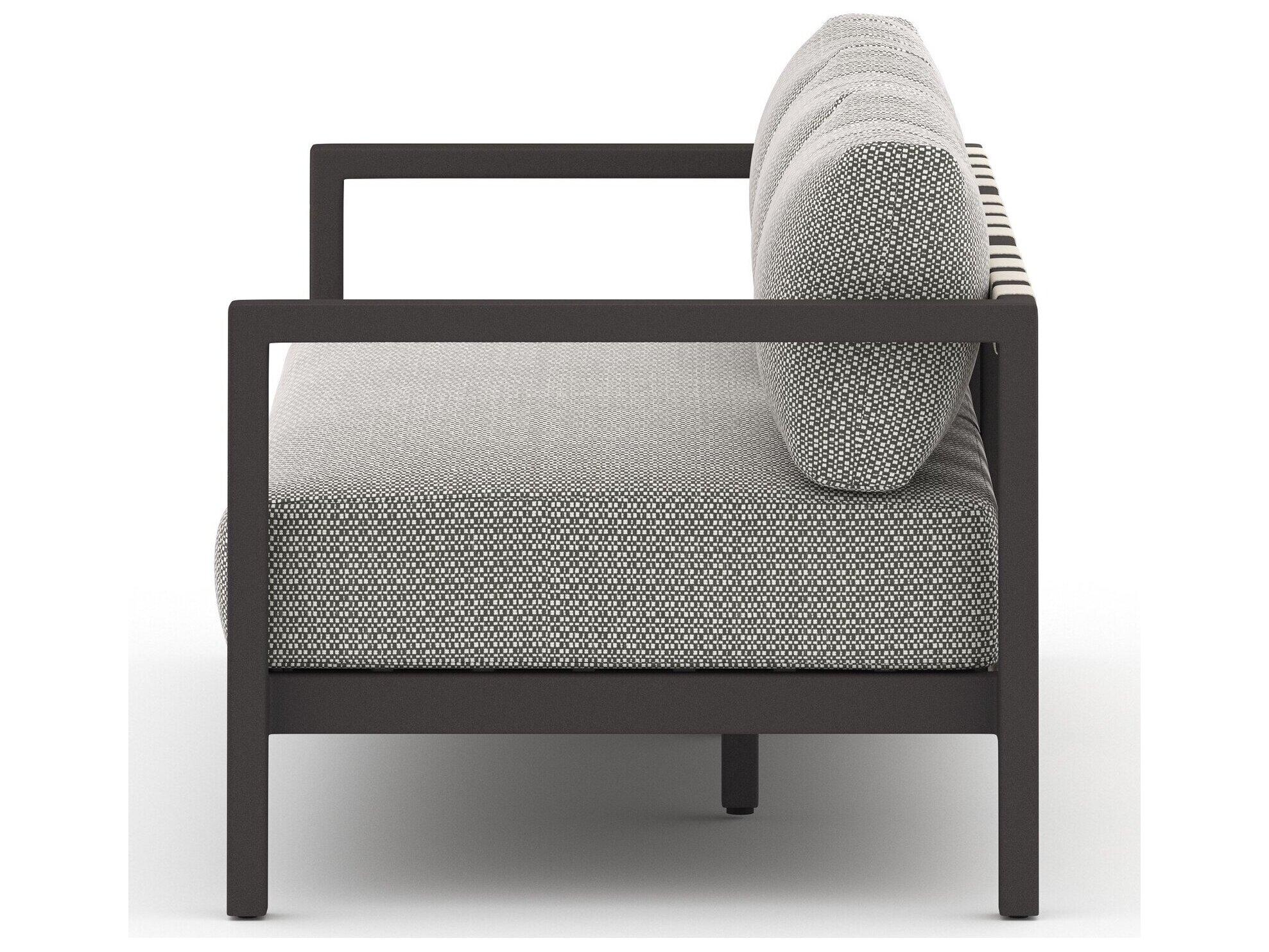 Four Hands Outdoor Solano Bronze / Ivory Strap Sofa with Faye Ash Cushion