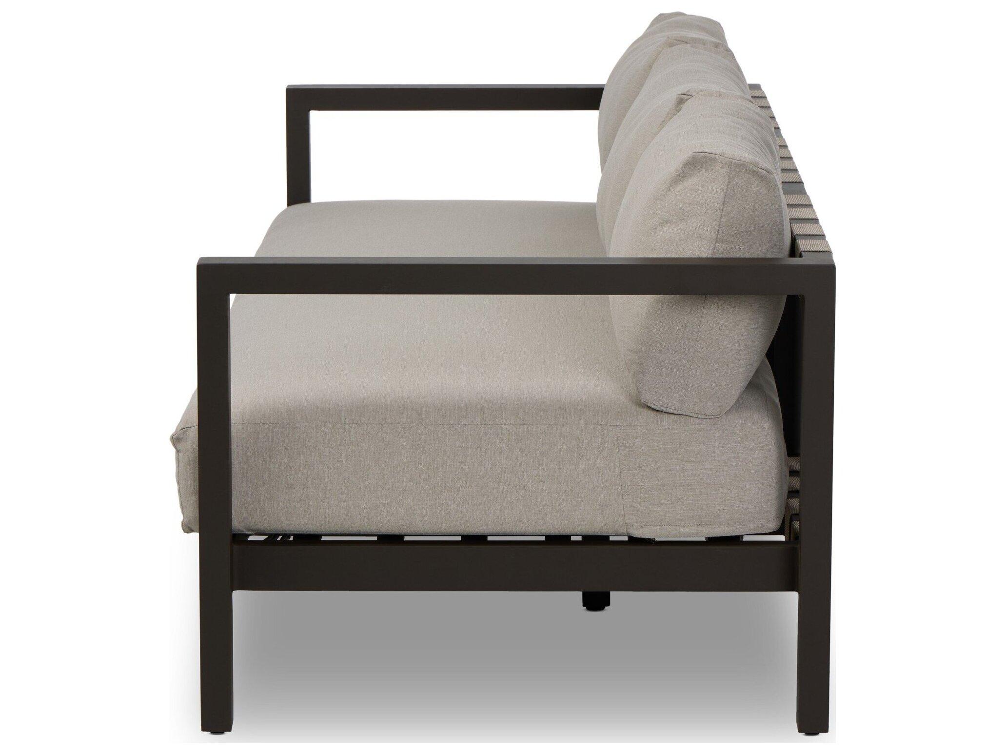 Four Hands Outdoor Solano Bronze / Ivory Strap Sofa with Stone Grey Cushion