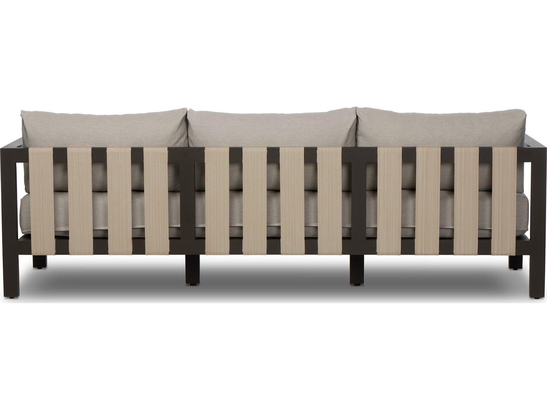 Four Hands Outdoor Solano Bronze / Ivory Strap Sofa with Stone Grey Cushion