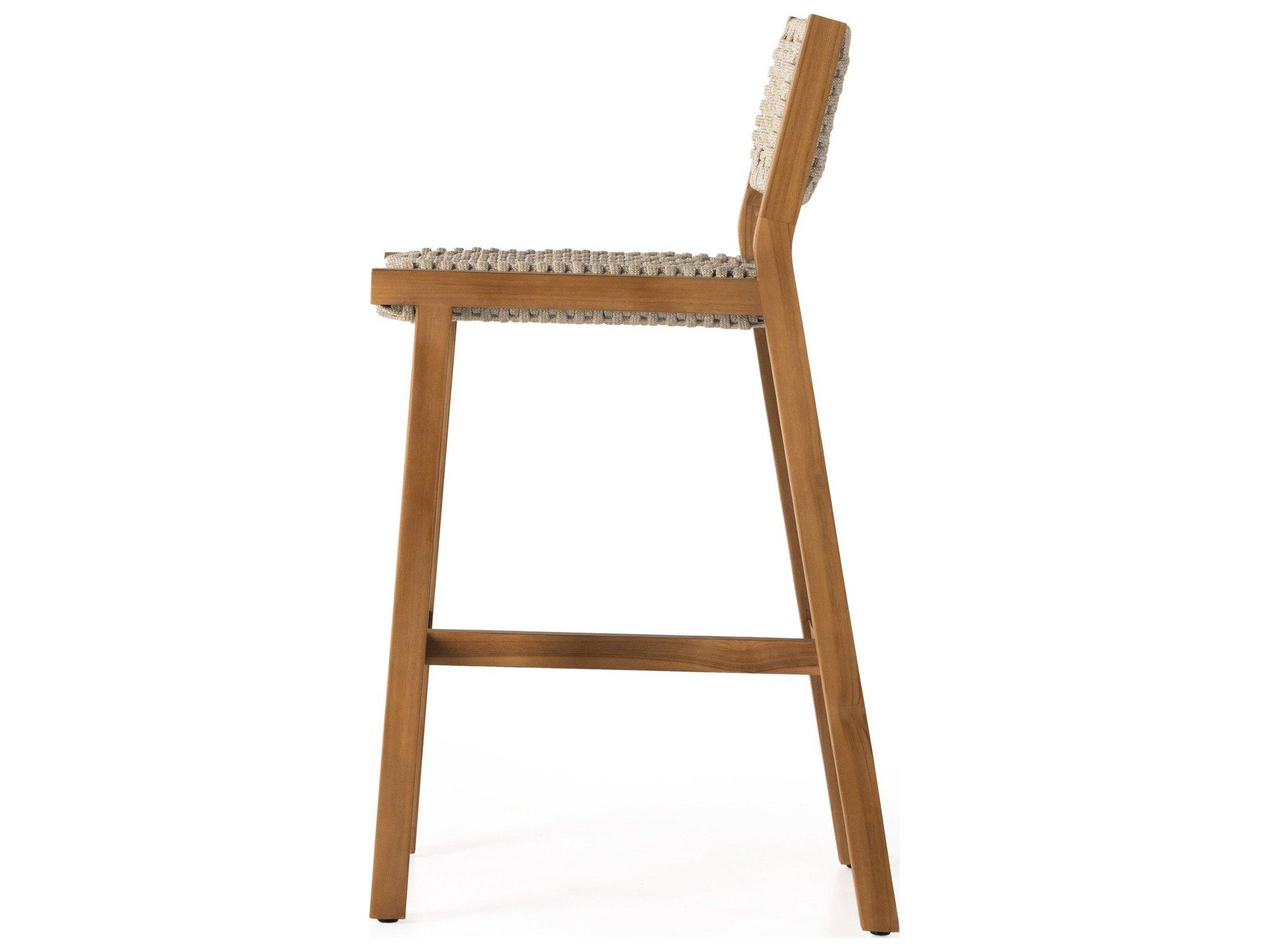 Four Hands Outdoor Solano Delano Natural Teak Rope Bar Stool in Ivory