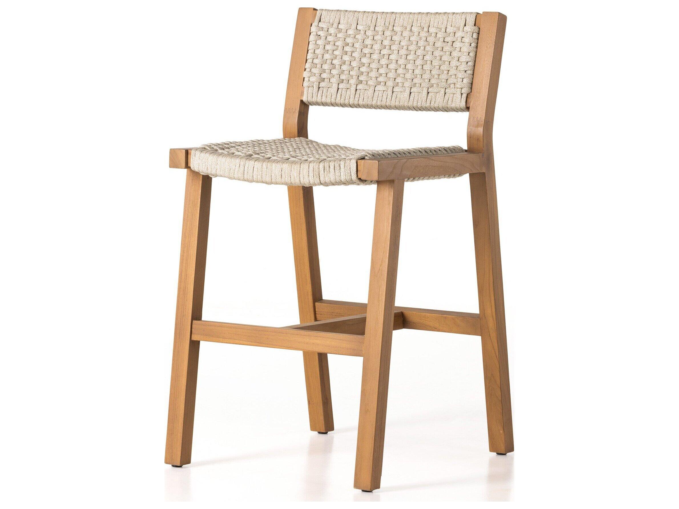 Four Hands Outdoor Solano Delano Natural Teak Rope Counter Stool in Ivory
