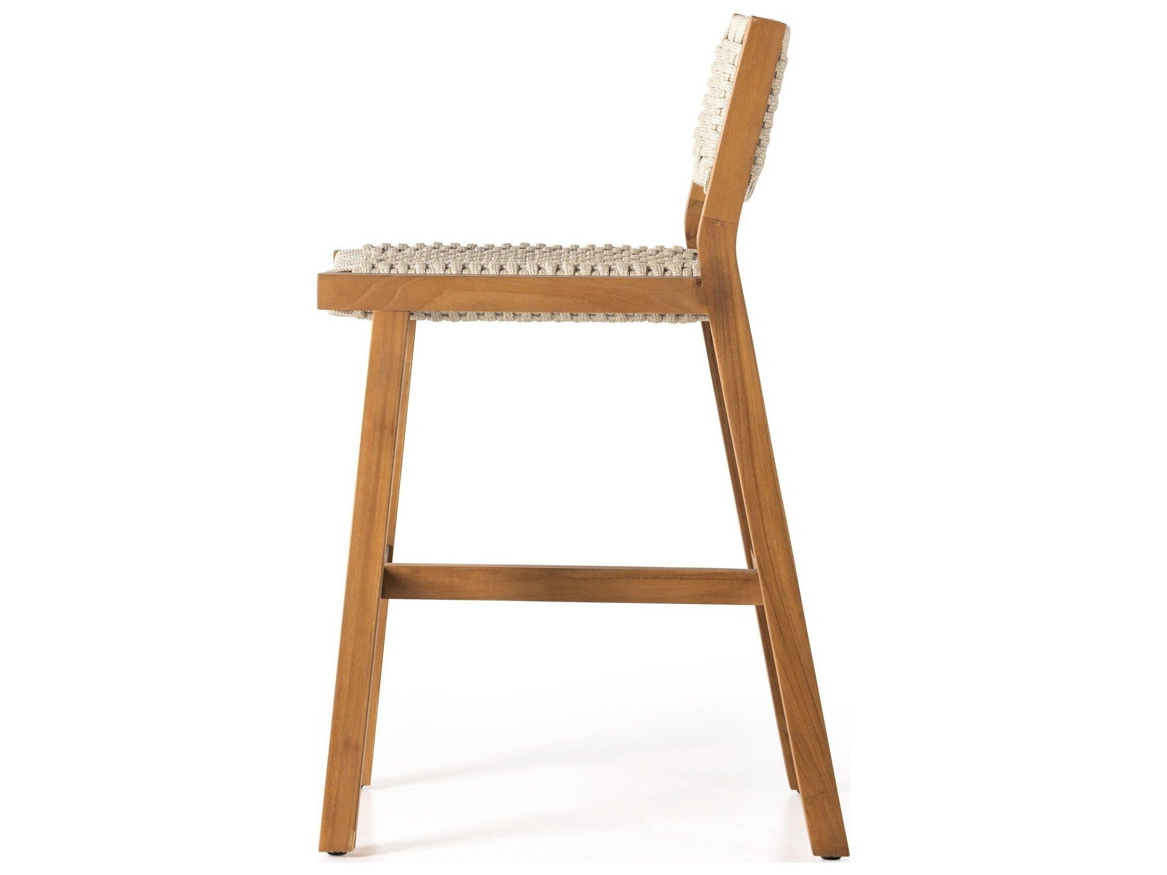 Four Hands Outdoor Solano Delano Natural Teak Rope Counter Stool in Ivory