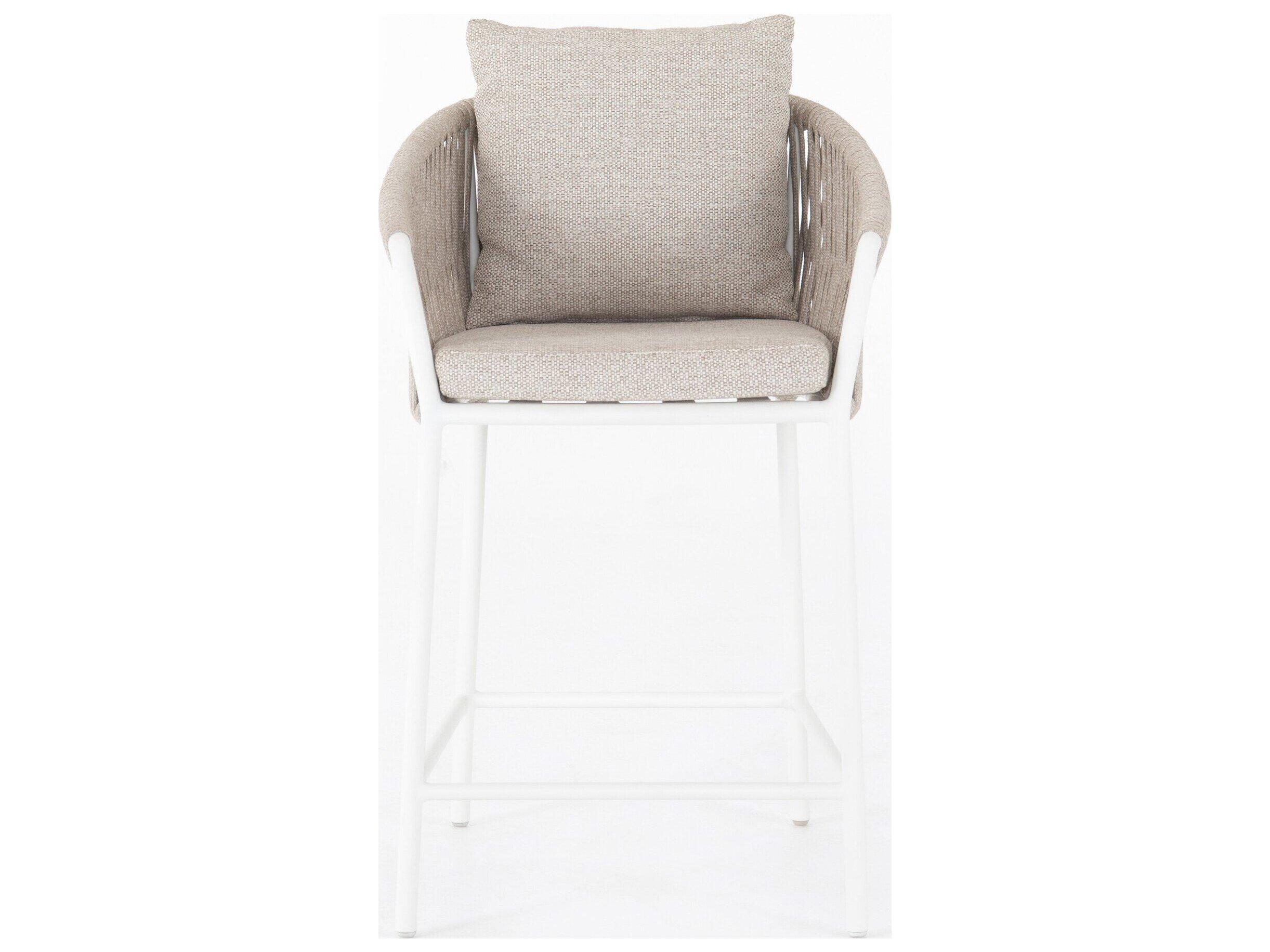 Four Hands Outdoor Solano White Aluminum Ivory Rope Resin Counter Stool with Faye Sand Cushion