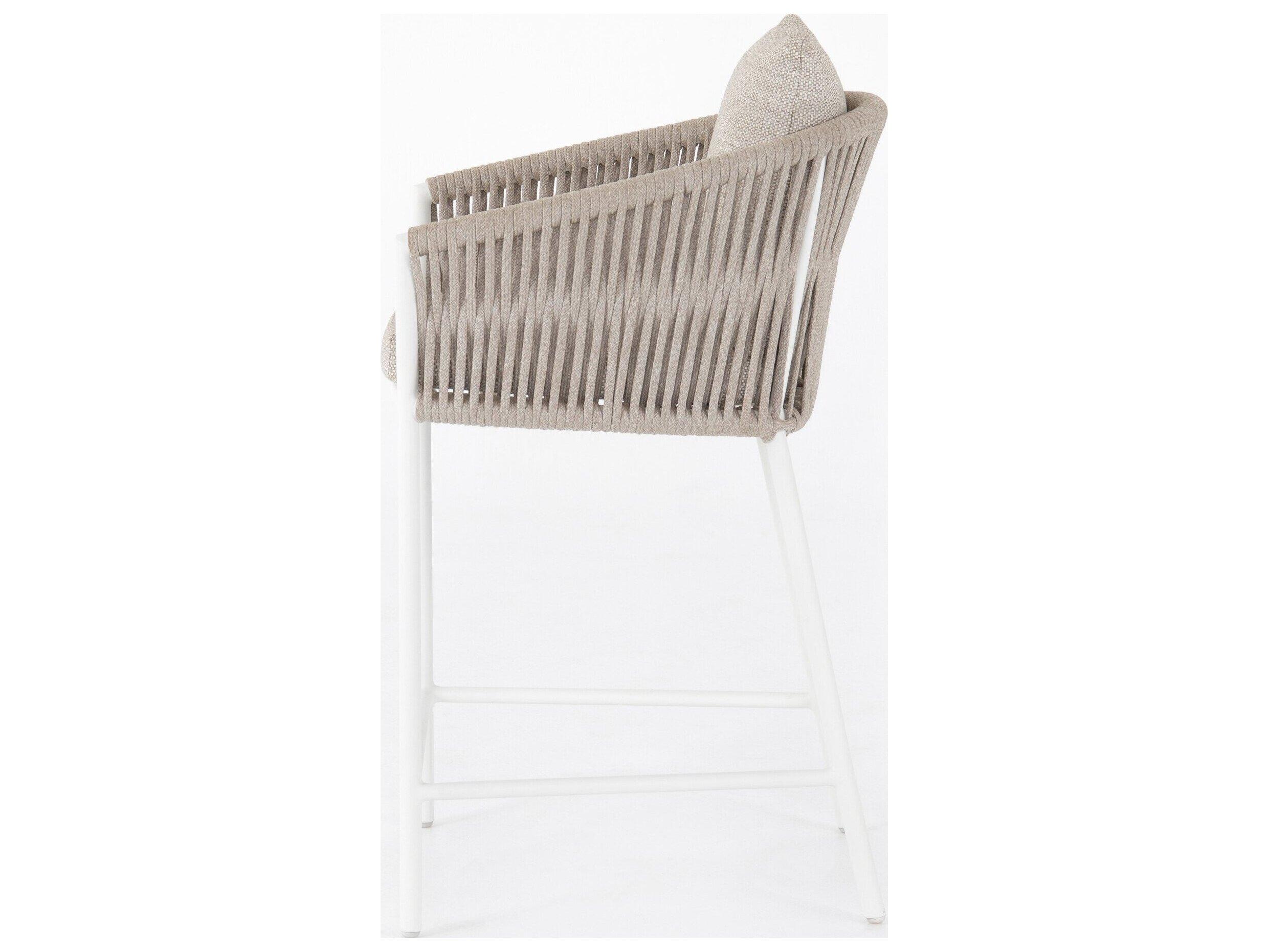 Four Hands Outdoor Solano White Aluminum Ivory Rope Resin Counter Stool with Faye Sand Cushion