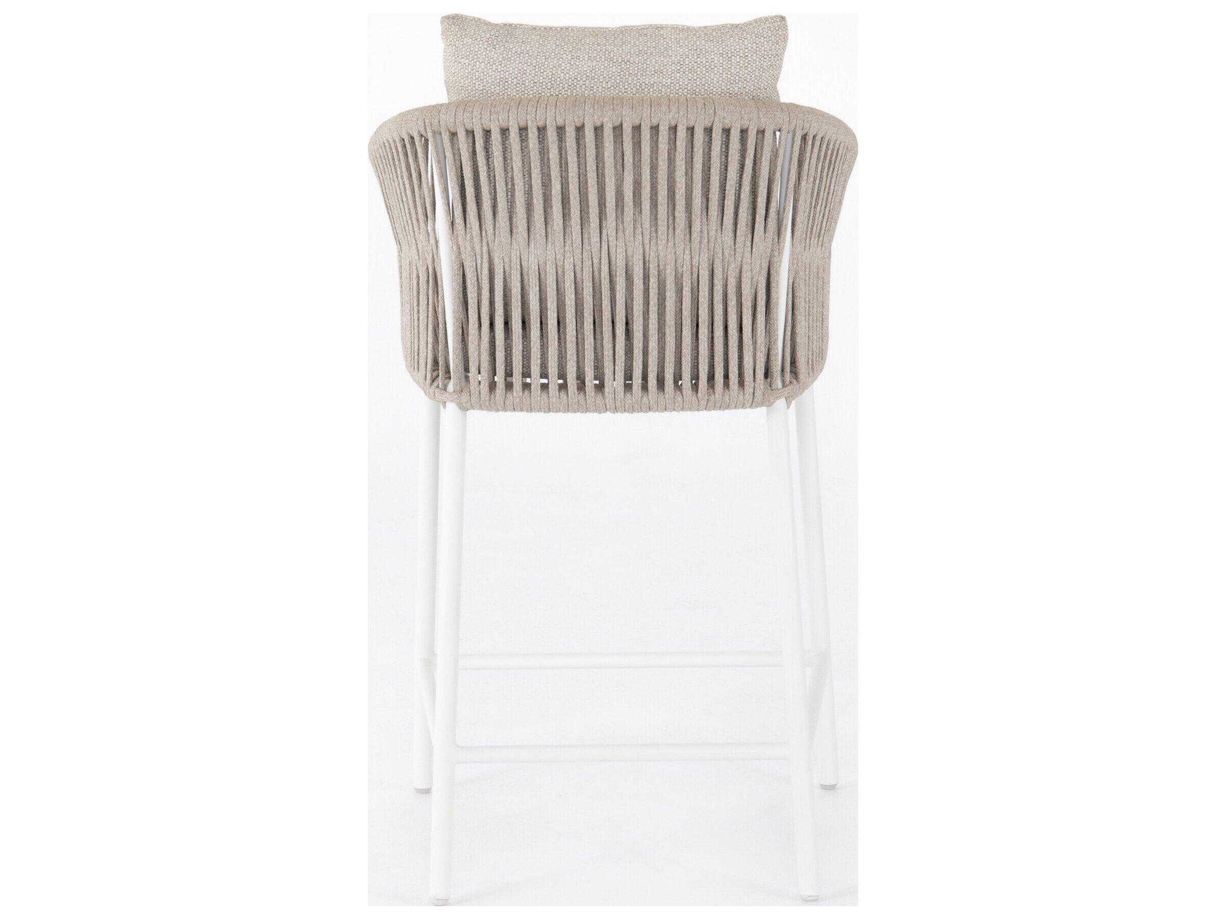 Four Hands Outdoor Solano White Aluminum Ivory Rope Resin Counter Stool with Faye Sand Cushion