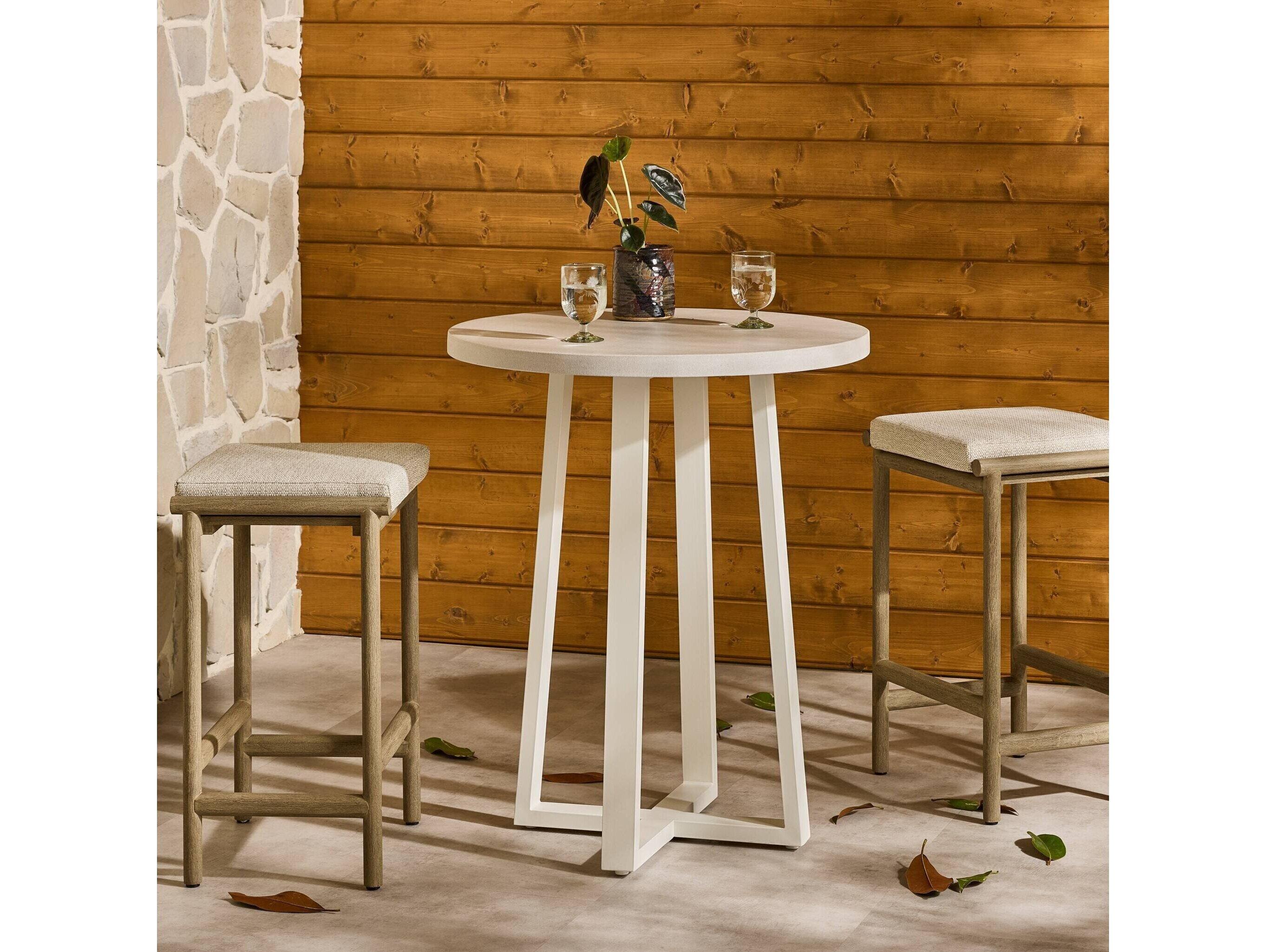 Luxecor Globetrotter Outdoor Natural White / Sand Resin Metal Stone Teak Round Counter Table