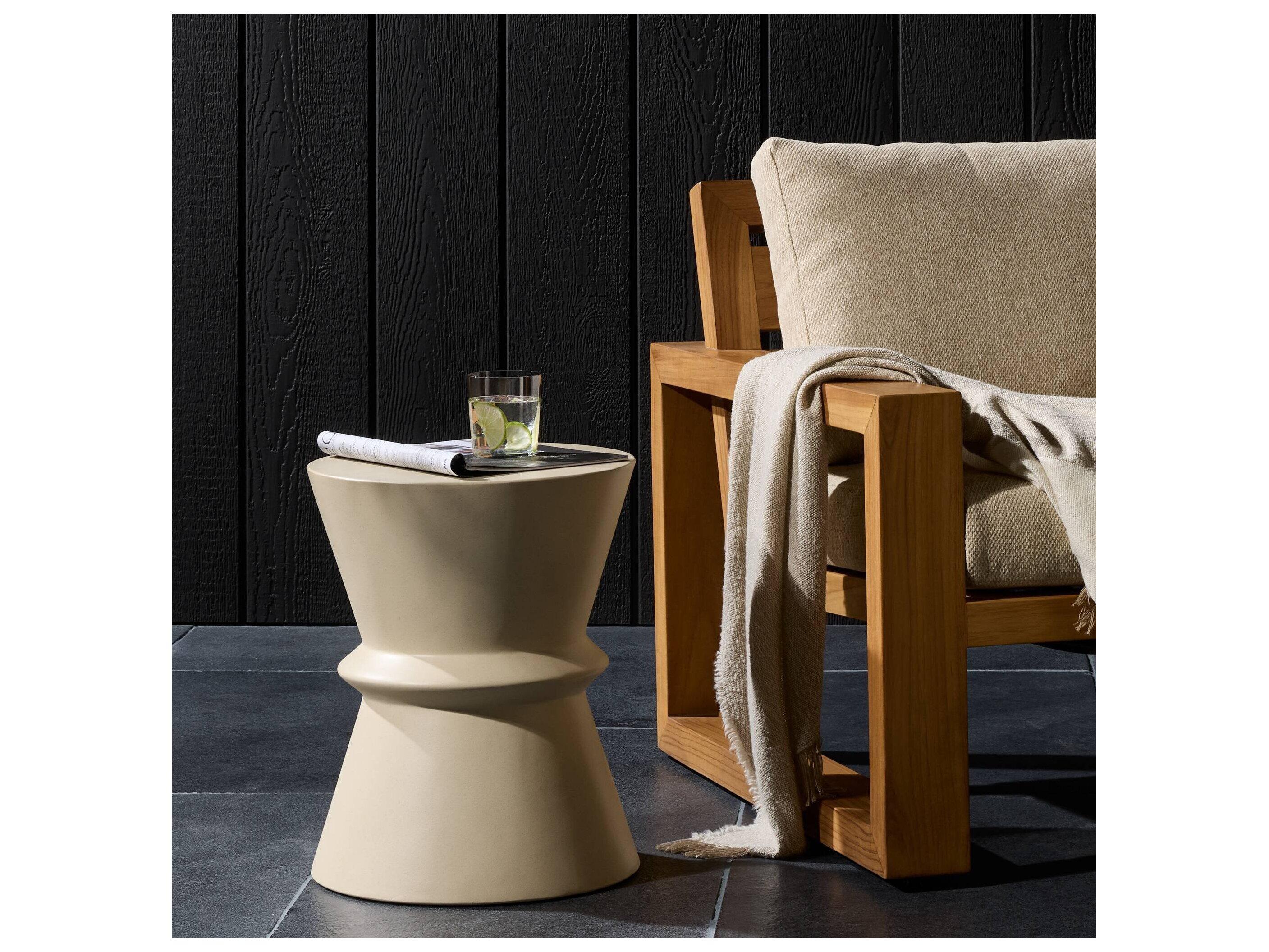 Four Hands Outdoor Everett Parchment White Concrete Round End Table