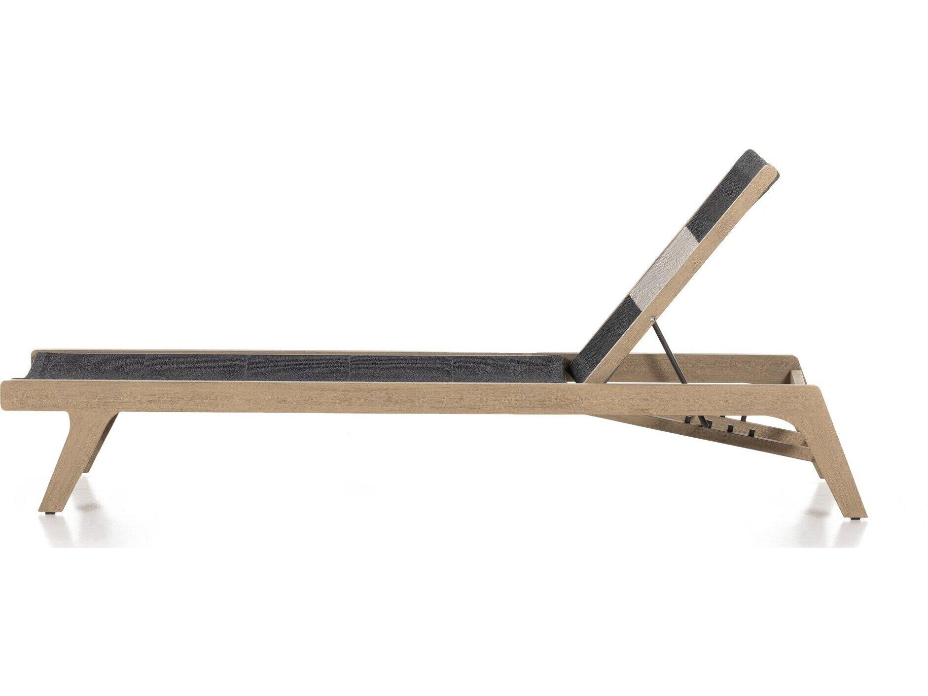 Four Hands Outdoor Solano Washed Brown Teak / Dark Grey Rope Chaise Lounge