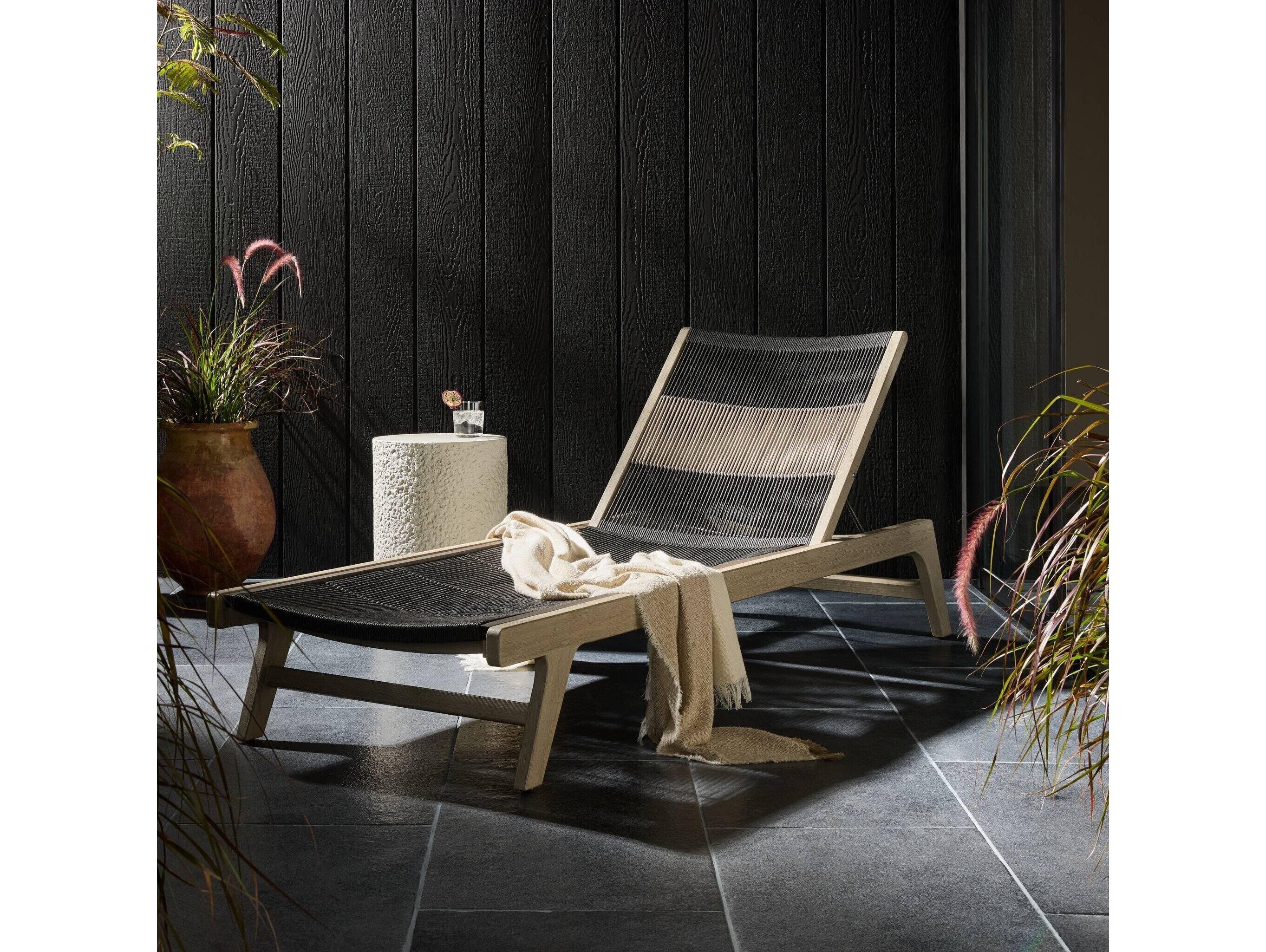 Four Hands Outdoor Solano Weathered Grey Teak / Dark Grey Rope Chaise Lounge