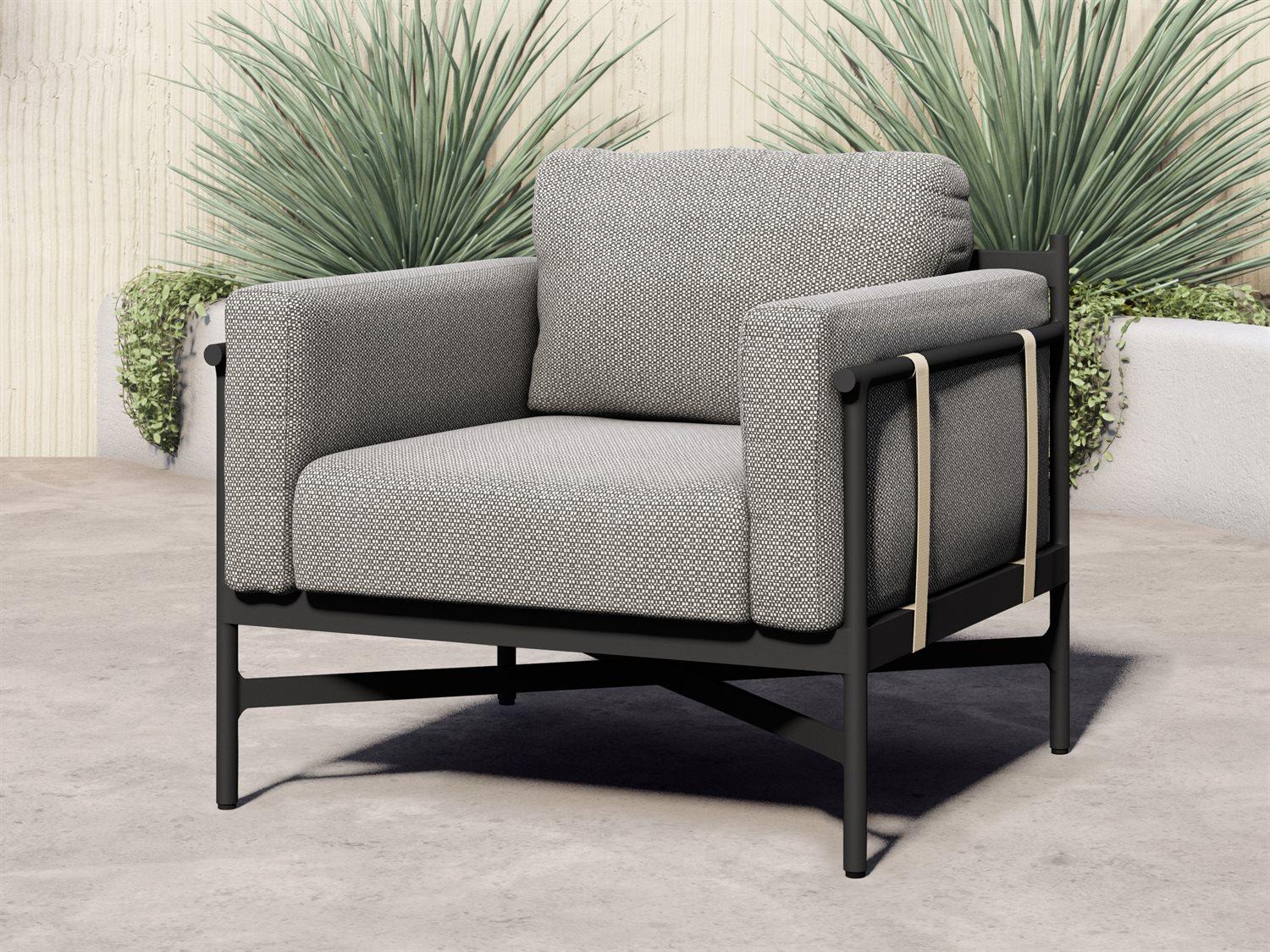 Four Hands Outdoor Solano Bronze / Ivory Strap Aluminum Resin Lounge Chair with Faye Ash Cushion