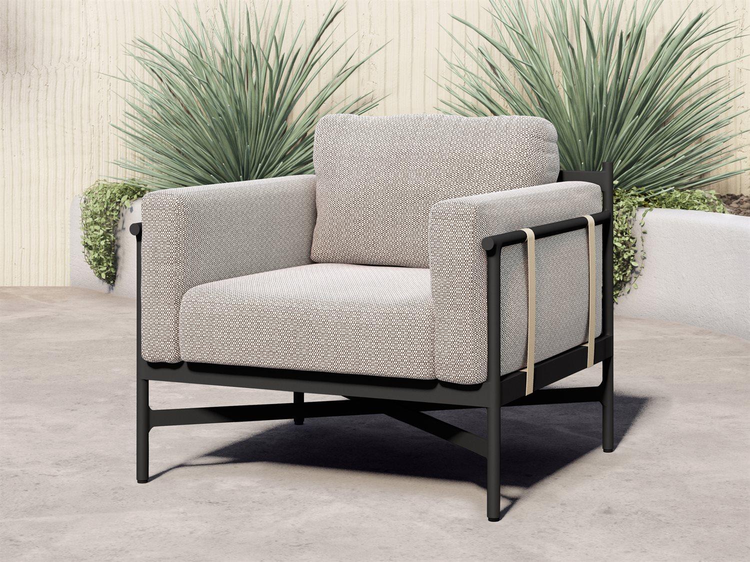 Four Hands Outdoor Solano Bronze / Ivory Strap Aluminum Resin Lounge Chair with Faye Sand Cushion