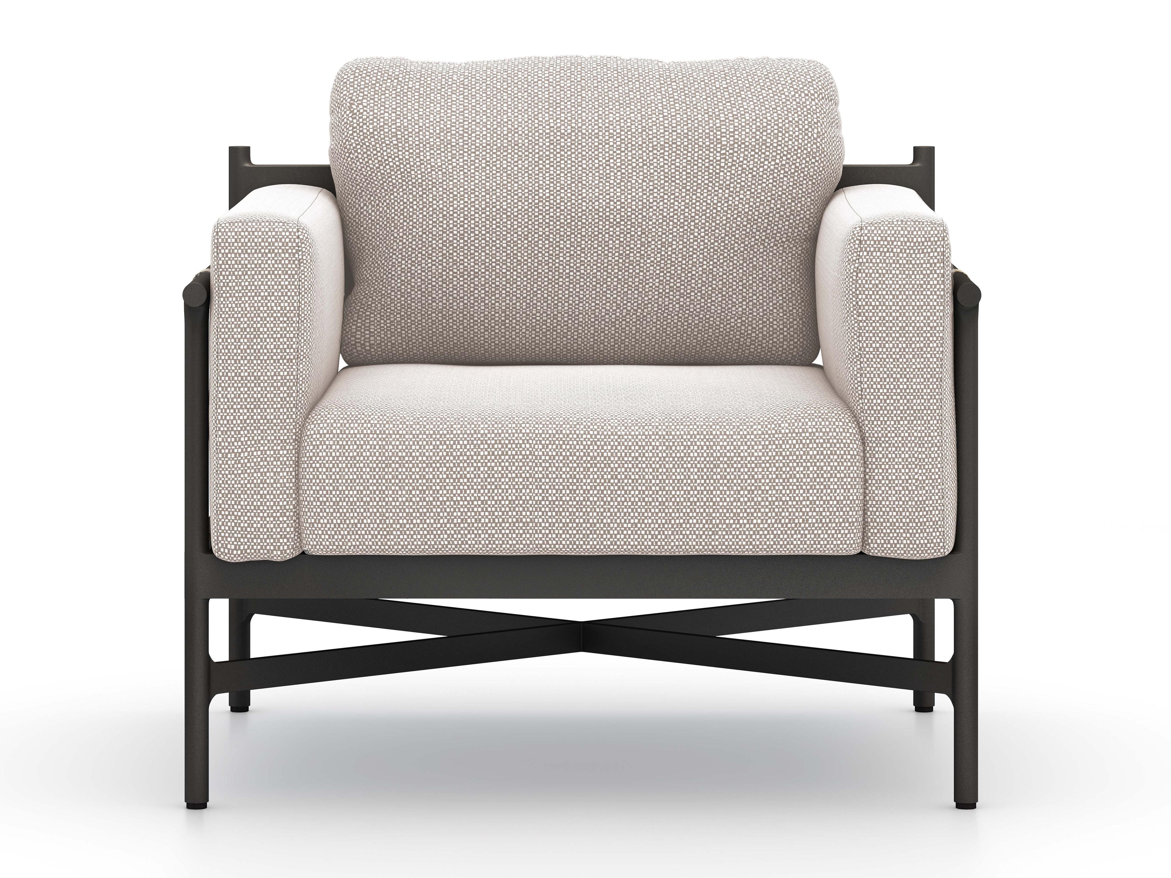 Four Hands Outdoor Solano Bronze / Ivory Strap Aluminum Resin Lounge Chair with Faye Sand Cushion