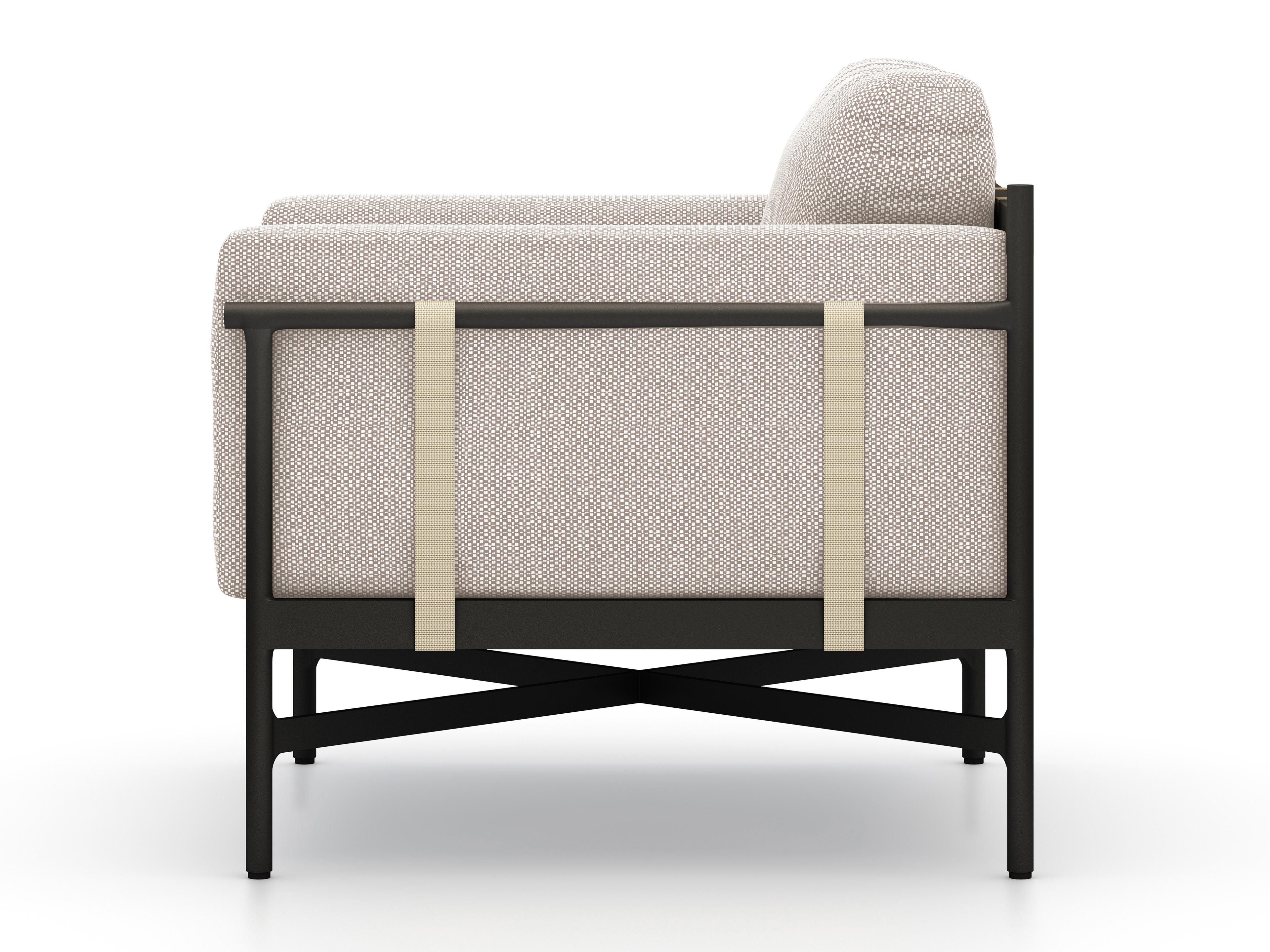 Four Hands Outdoor Solano Bronze / Ivory Strap Aluminum Resin Lounge Chair with Faye Sand Cushion