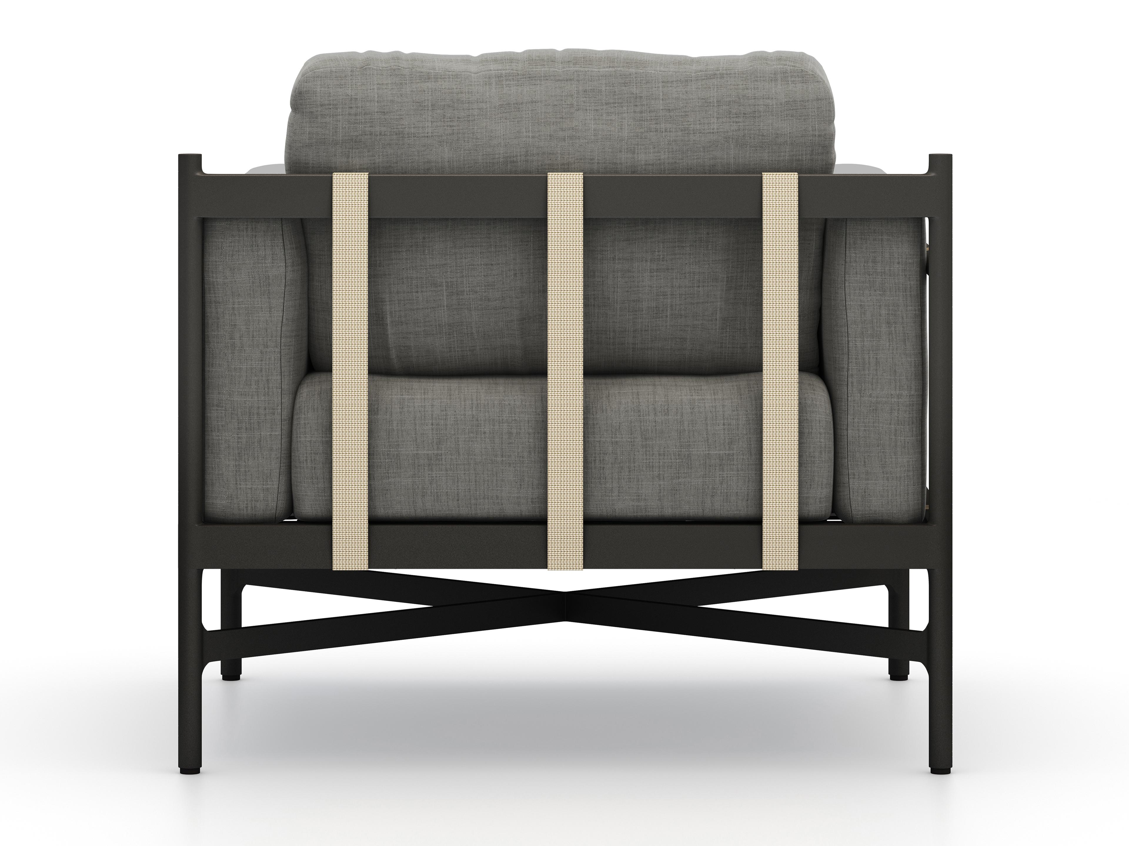 Four Hands Outdoor Solano Bronze / Ivory Strap Aluminum Resin Lounge Chair with Charcoal Cushion