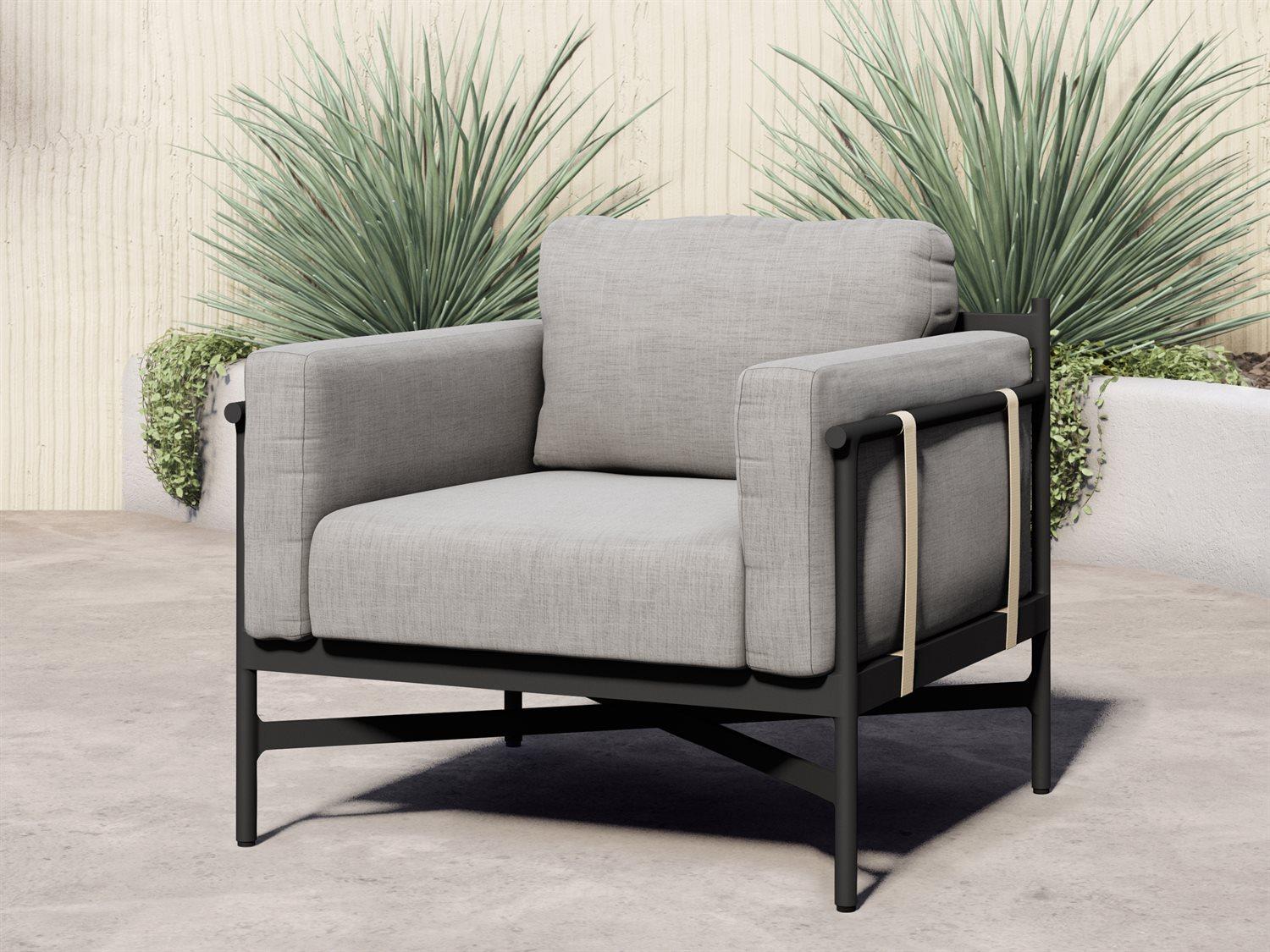 Four Hands Outdoor Solano Bronze / Ivory Strap Aluminum Resin Lounge Chair with Stone Grey Cushion
