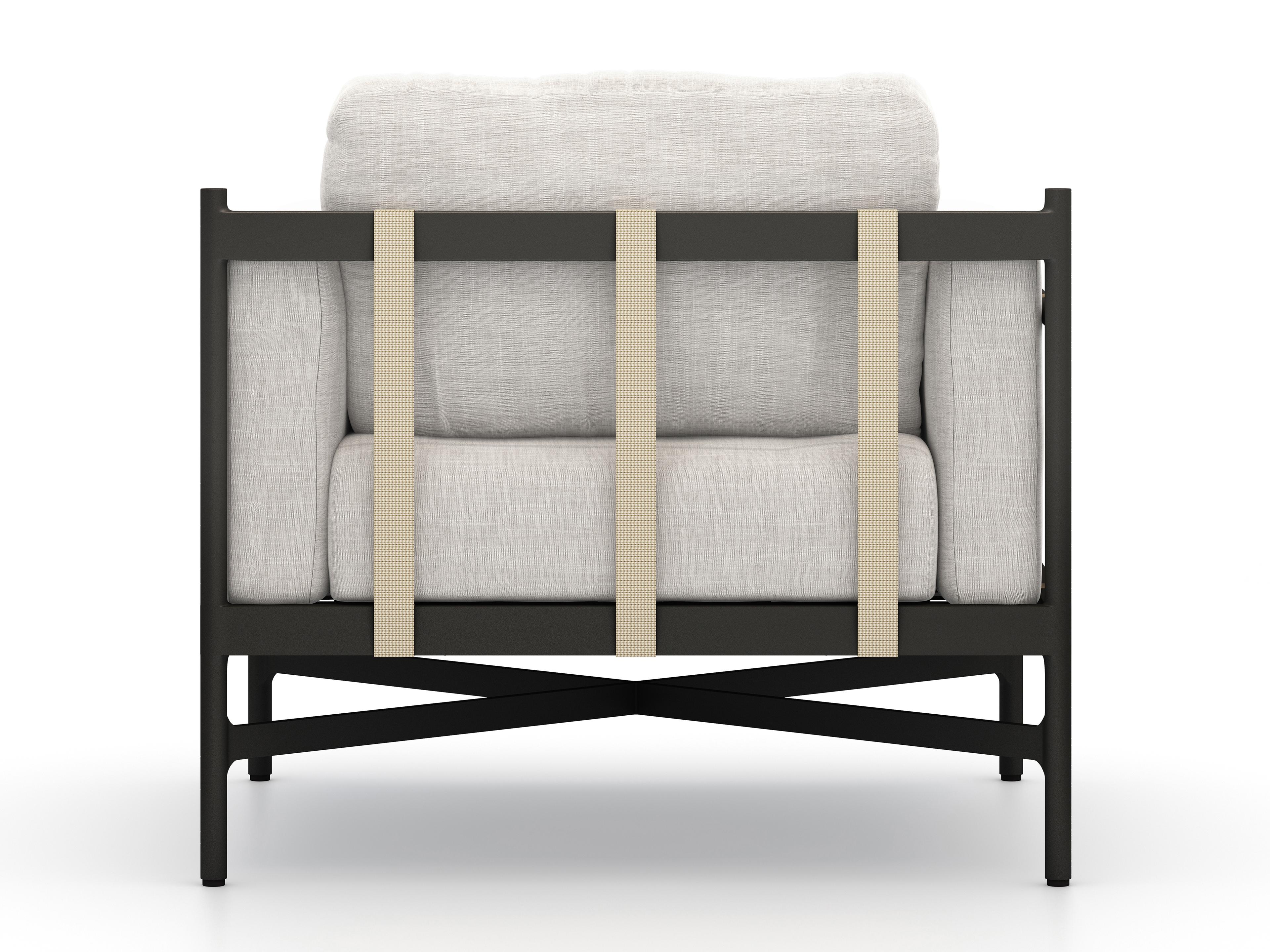 Four Hands Outdoor Solano Bronze / Ivory Strap Aluminum Resin Lounge Chair with Stone Grey Cushion