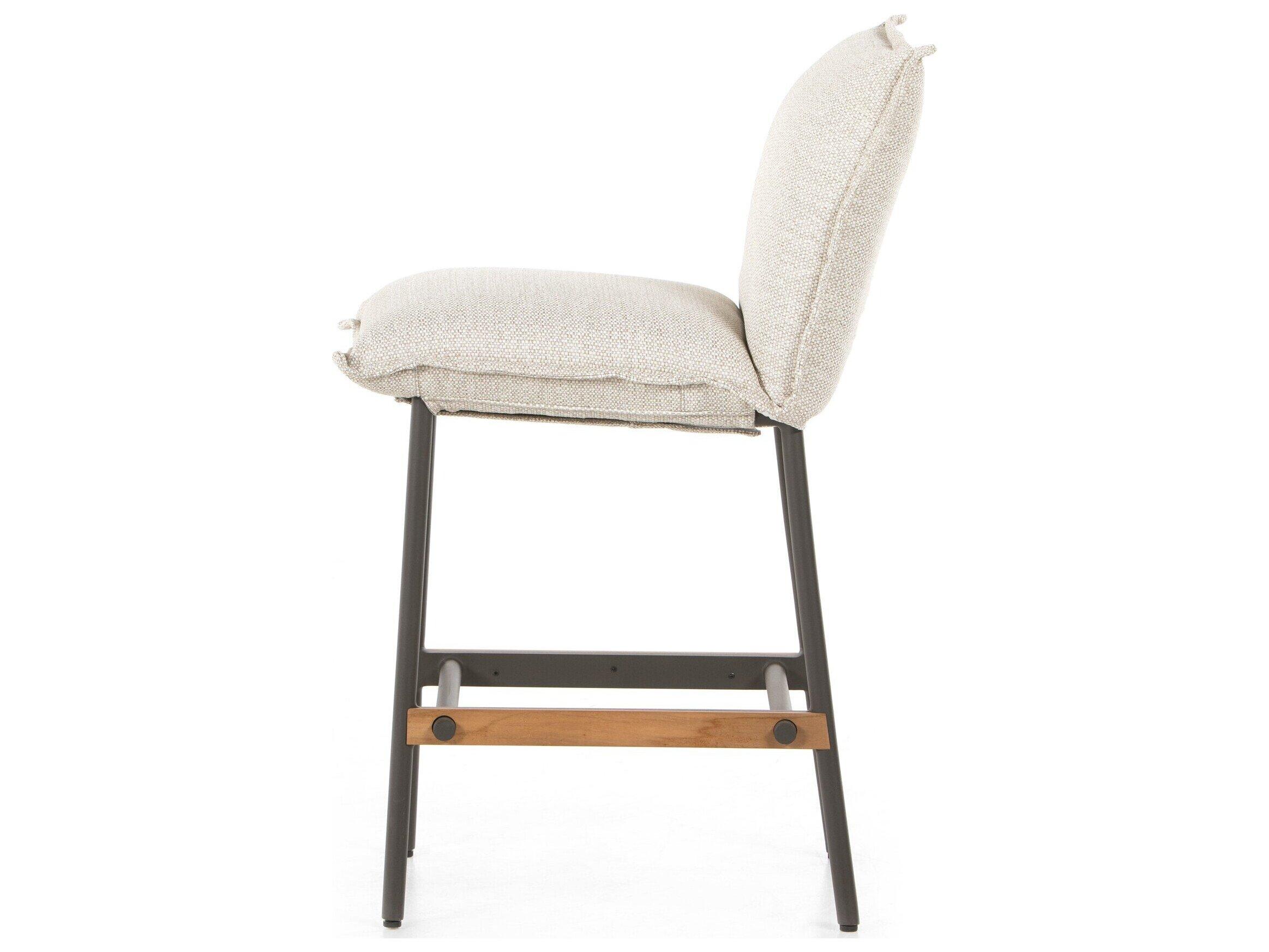 Four Hands Outdoor Solano Bronze Aluminum / Natural Teak Counter Stool with Faye Sand Cushion