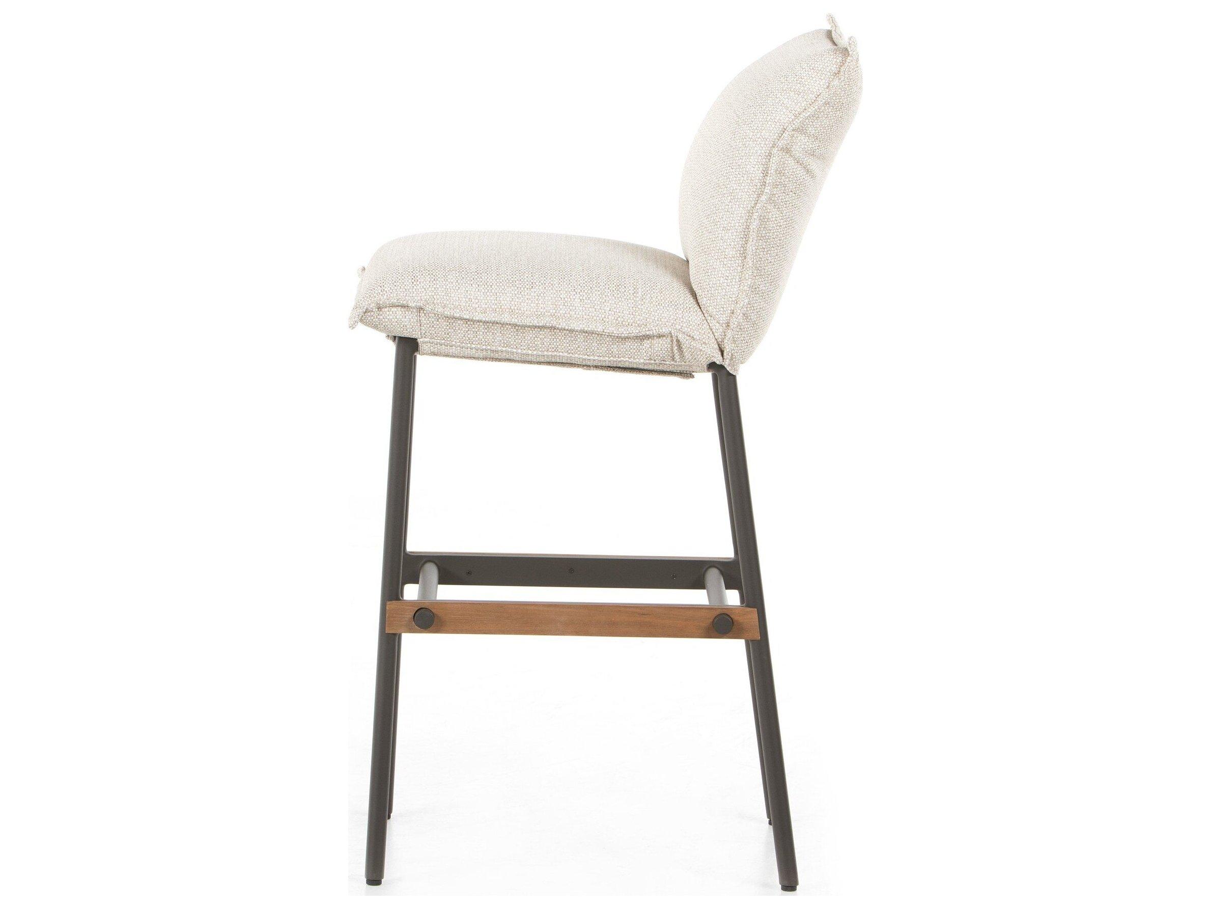 Four Hands Outdoor Solano Bronze Aluminum / Natural Teak Bar Stool with Faye Sand Cushion