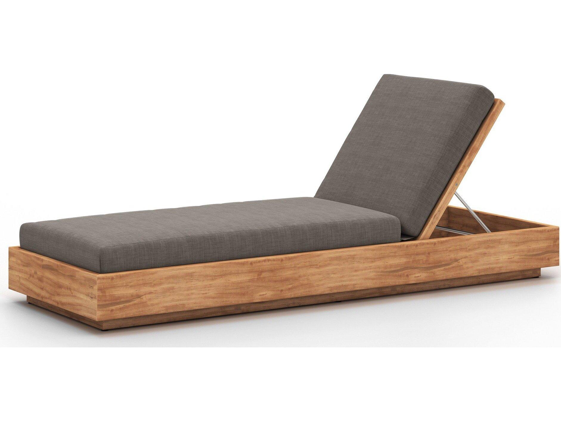 Four Hands Outdoor Solano Natural Teak Resin with Charcoal Cushion Chaise Lounge