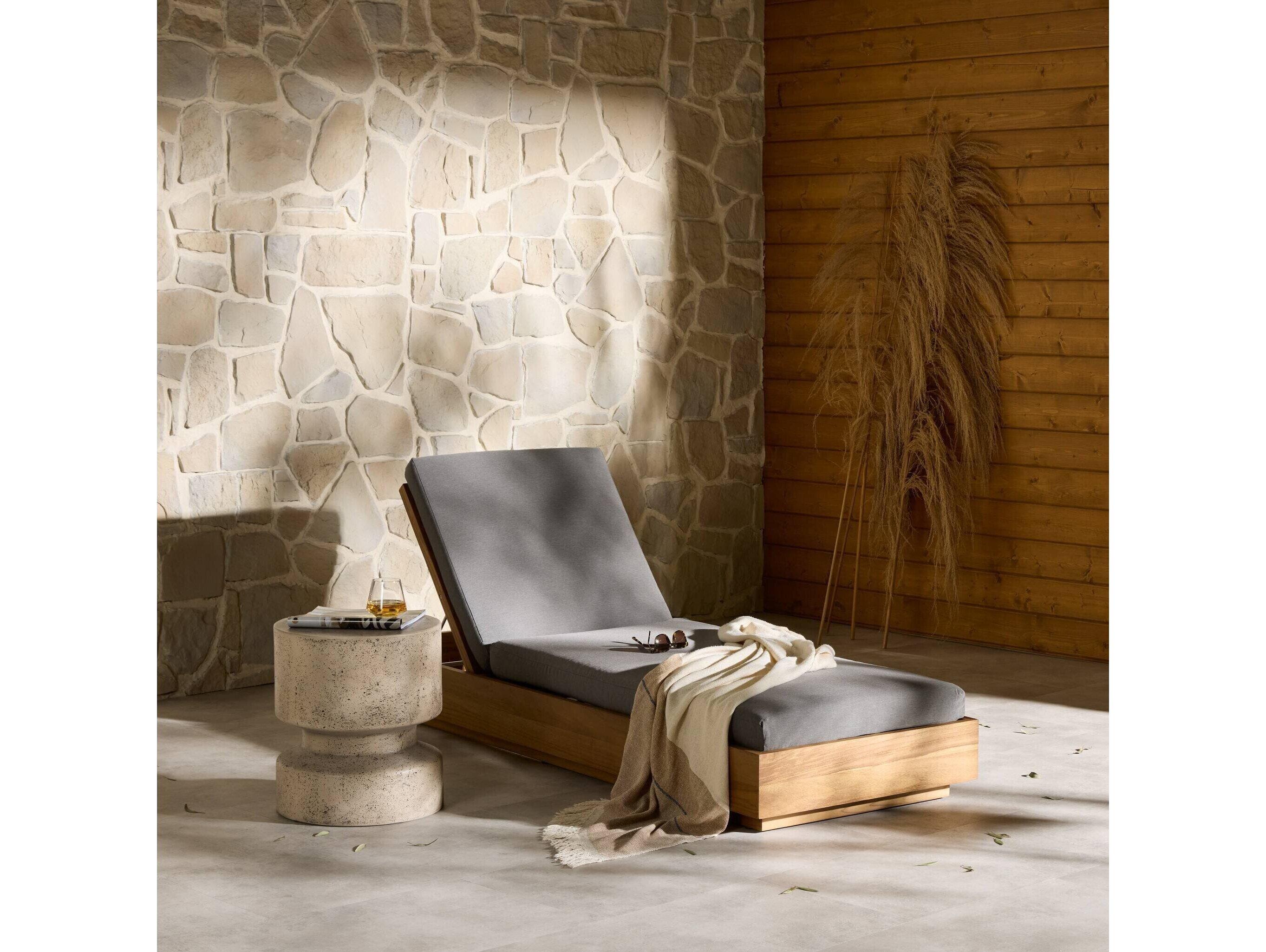 Four Hands Outdoor Solano Natural Teak Resin with Charcoal Cushion Chaise Lounge
