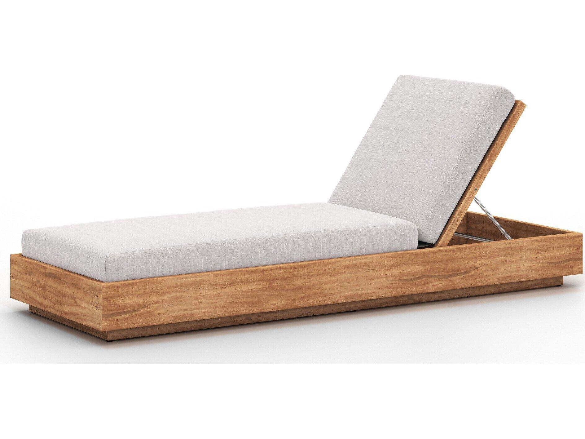 Four Hands Outdoor Solano Natural Teak Resin with Stone Grey Cushion Chaise Lounge