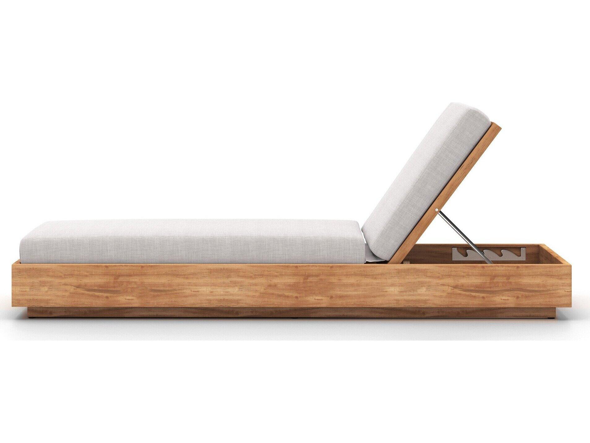 Four Hands Outdoor Solano Natural Teak Resin with Stone Grey Cushion Chaise Lounge