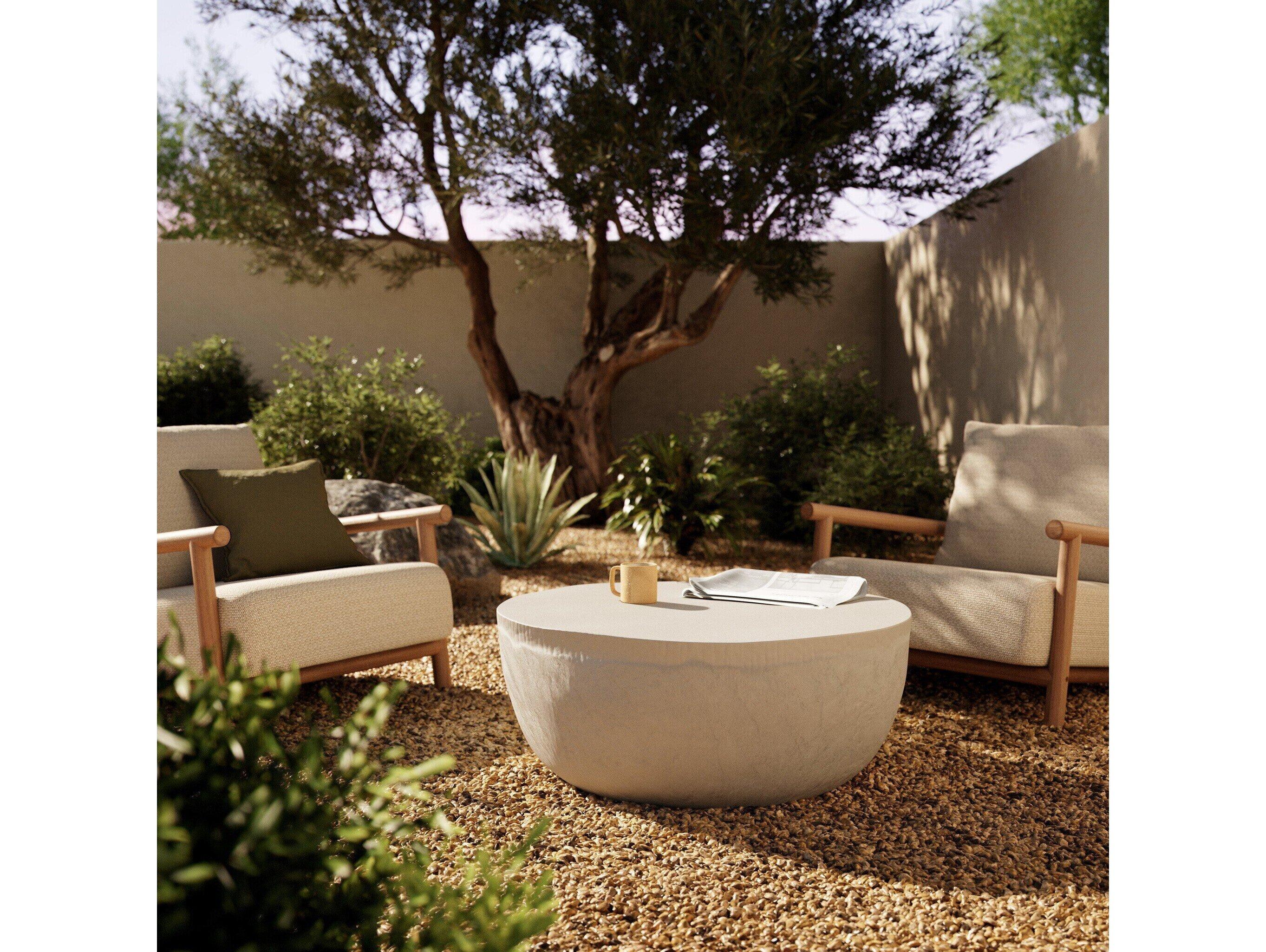 Four Hands Outdoor Marlow Matte White Cast Aluminum Round Coffee Table