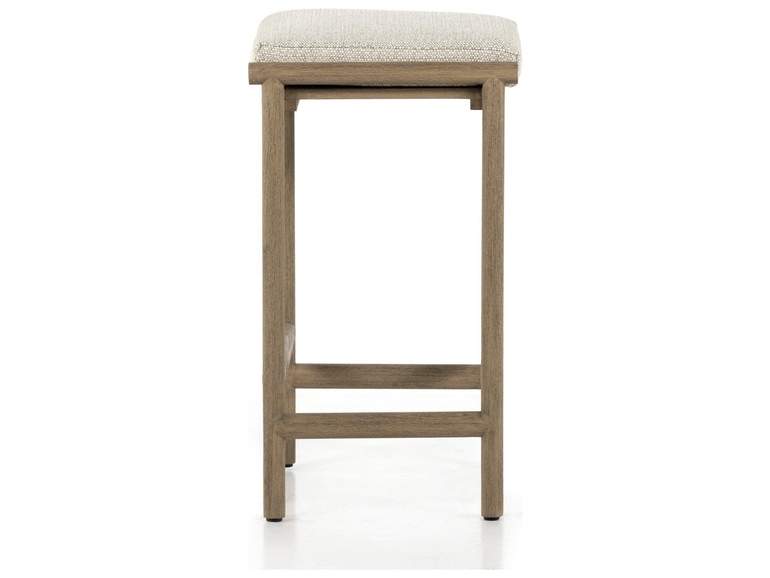 Four Hands Outdoor Solano Washed Brown Teak Counter Stool with Faye Sand Cushion