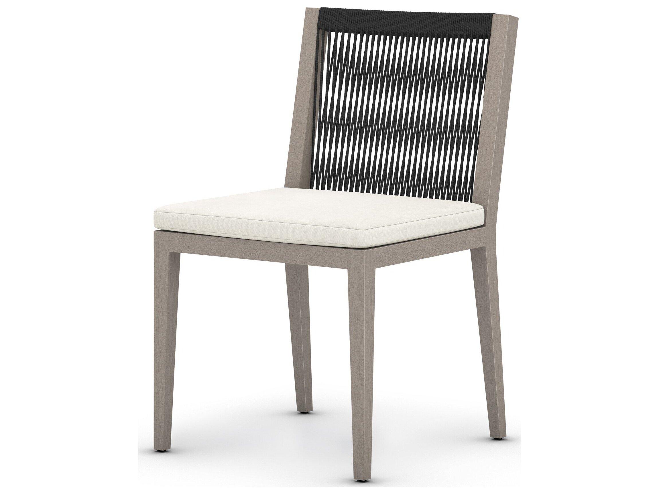 Luxecor Globetrotter Outdoor Dark Grey Rope / Weathered Teak Dining Chair with Natural Ivory Cushion