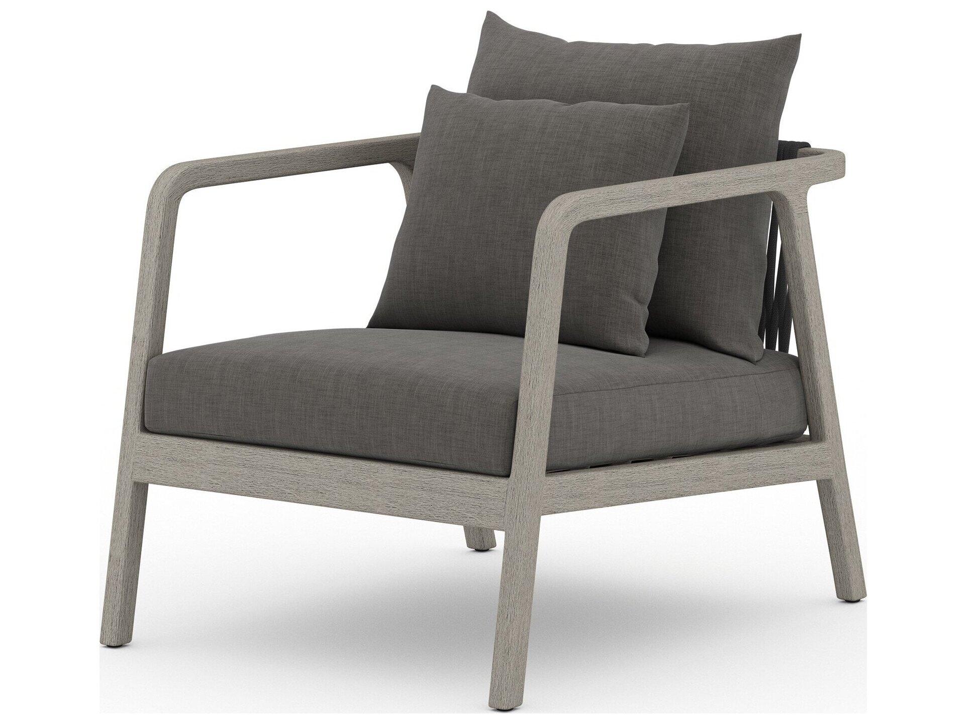 Four Hands Outdoor Solano Weathered Grey Teak / Dark Grey Rope Lounge Chair with Charcoal Cushion