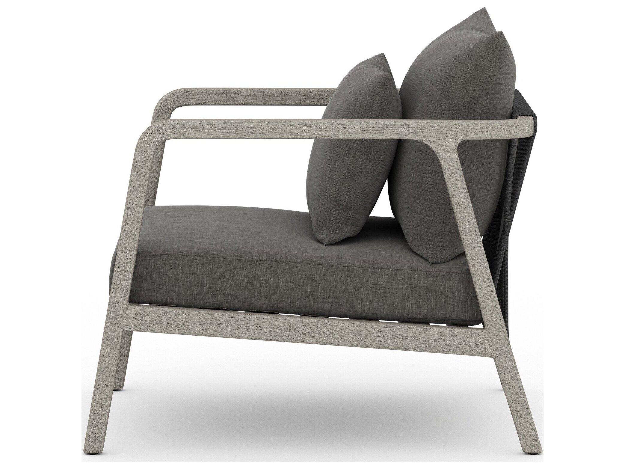 Four Hands Outdoor Solano Weathered Grey Teak / Dark Grey Rope Lounge Chair with Charcoal Cushion