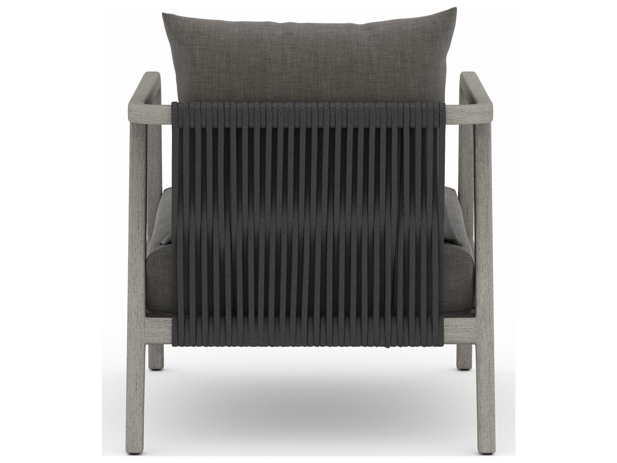Four Hands Outdoor Solano Weathered Grey Teak / Dark Grey Rope Lounge Chair with Charcoal Cushion