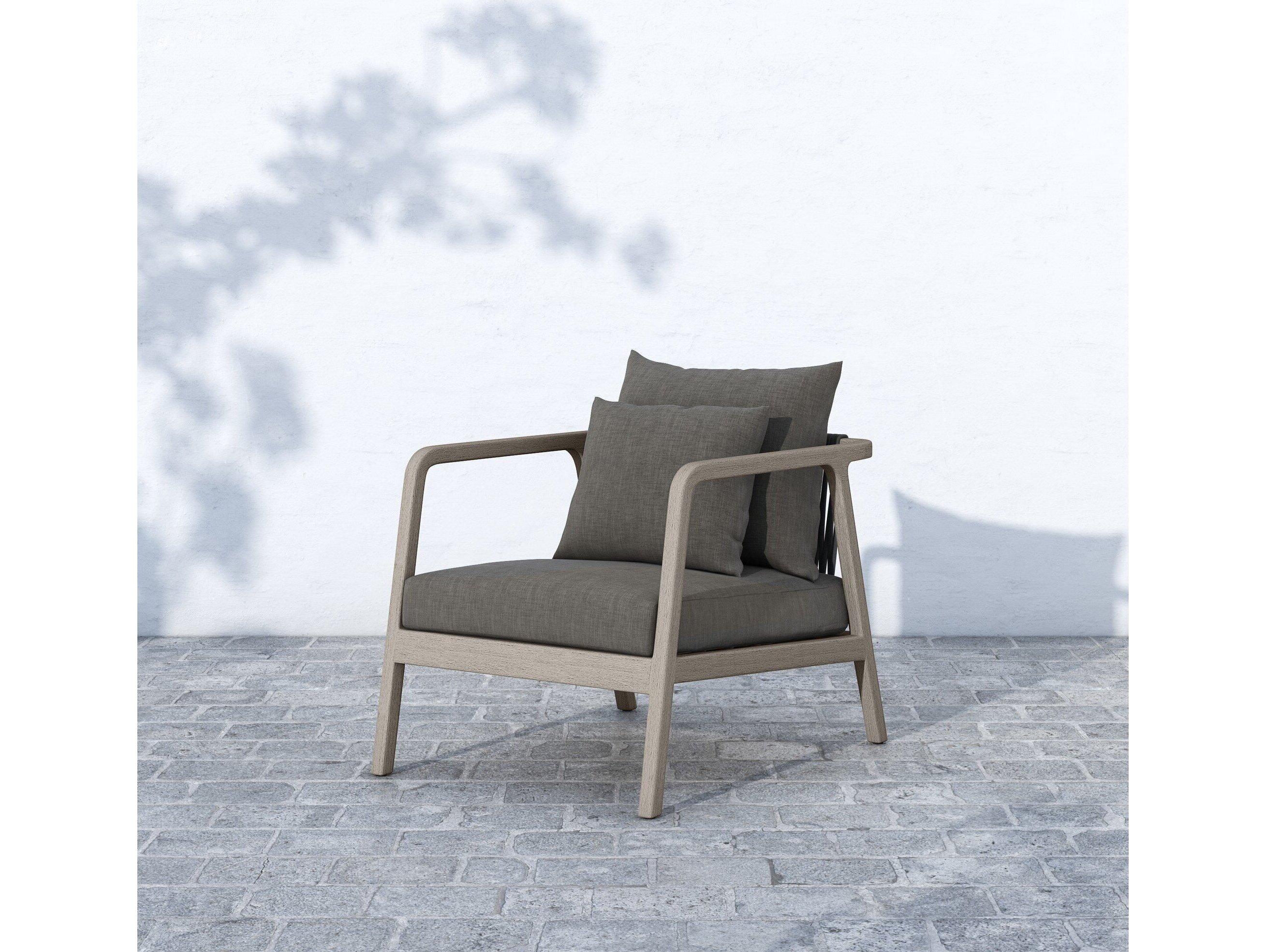 Four Hands Outdoor Solano Weathered Grey Teak / Dark Grey Rope Lounge Chair with Charcoal Cushion
