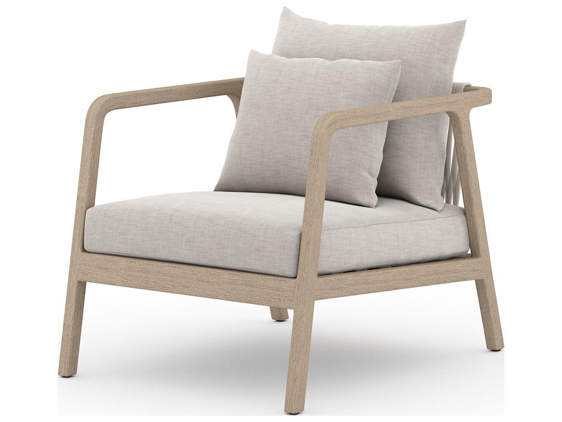 Four Hands Outdoor Solano Washed Brown Teak / Bronze / Dark Grey Rope Lounge Chair with Stone Grey Cushion