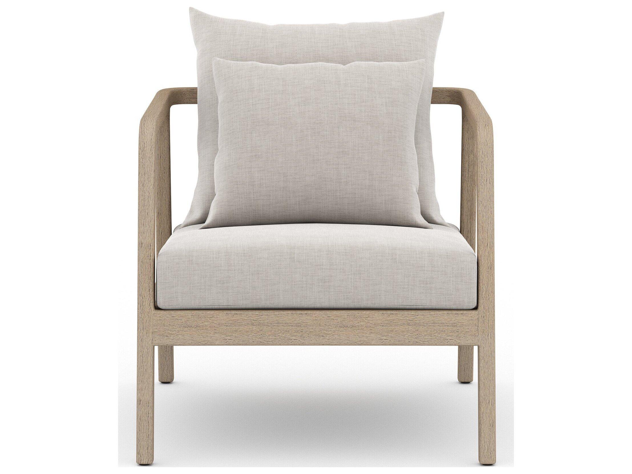 Four Hands Outdoor Solano Washed Brown Teak / Bronze / Dark Grey Rope Lounge Chair with Stone Grey Cushion