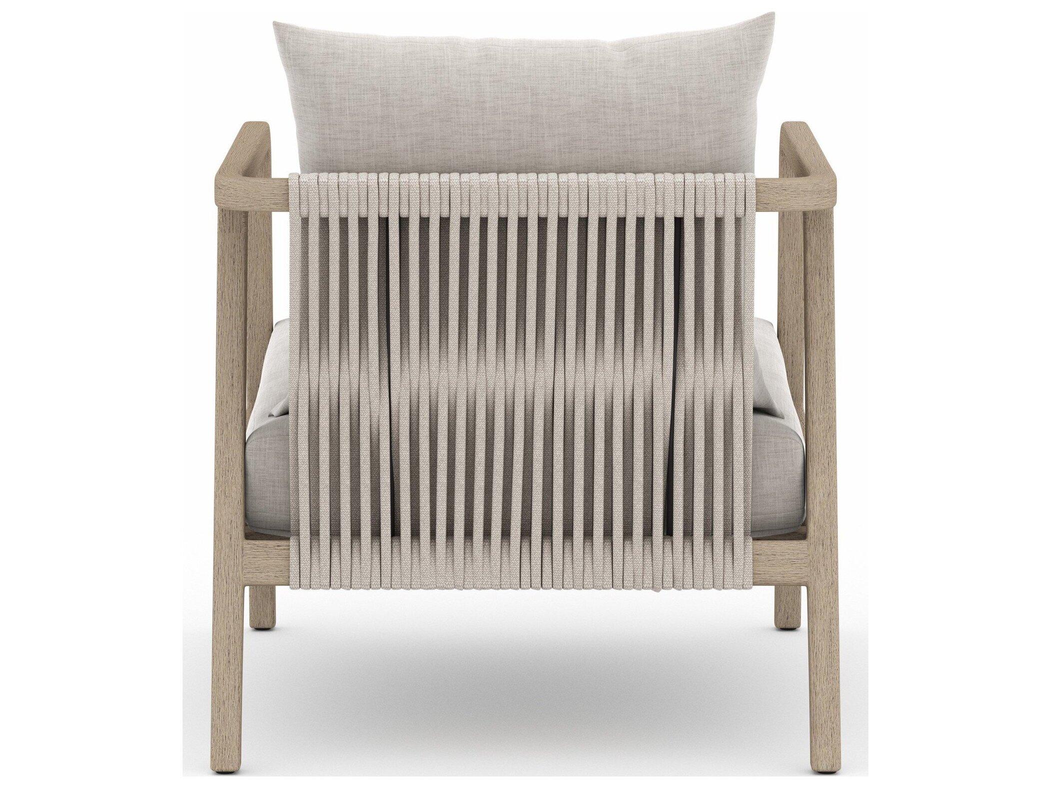 Four Hands Outdoor Solano Washed Brown Teak / Bronze / Dark Grey Rope Lounge Chair with Stone Grey Cushion