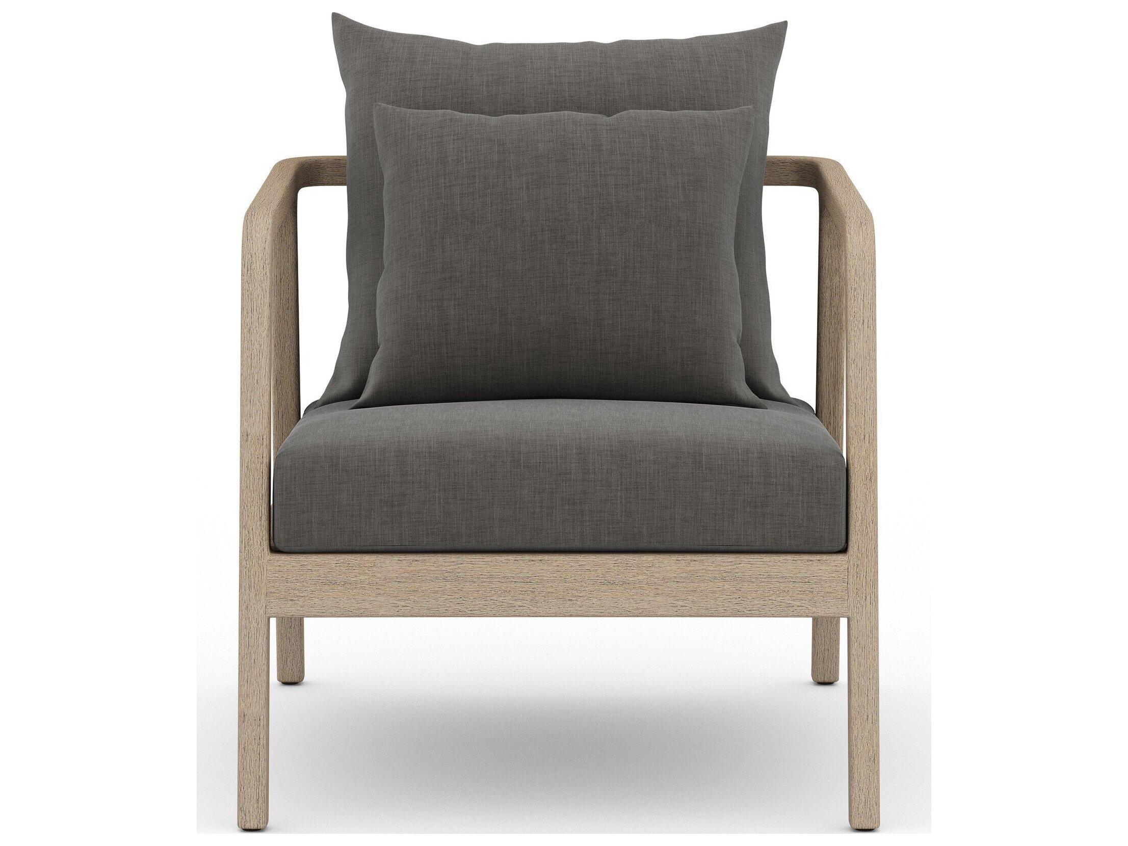 Four Hands Outdoor Solano Washed Brown Teak / Bronze / Dark Grey Rope Lounge Chair with Charcoal Cushion