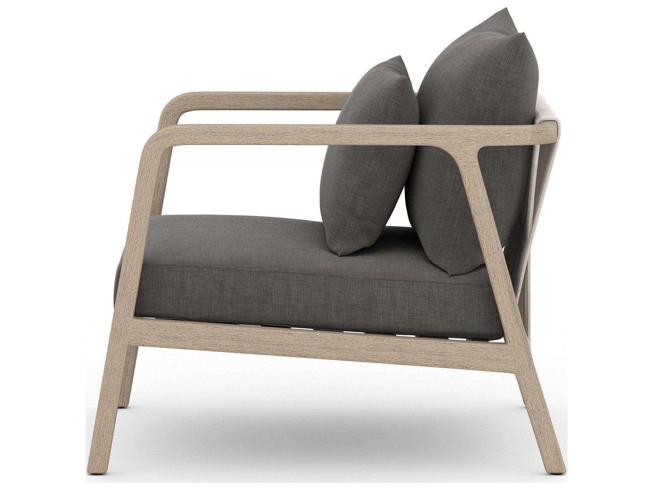 Four Hands Outdoor Solano Washed Brown Teak / Bronze / Dark Grey Rope Lounge Chair with Charcoal Cushion