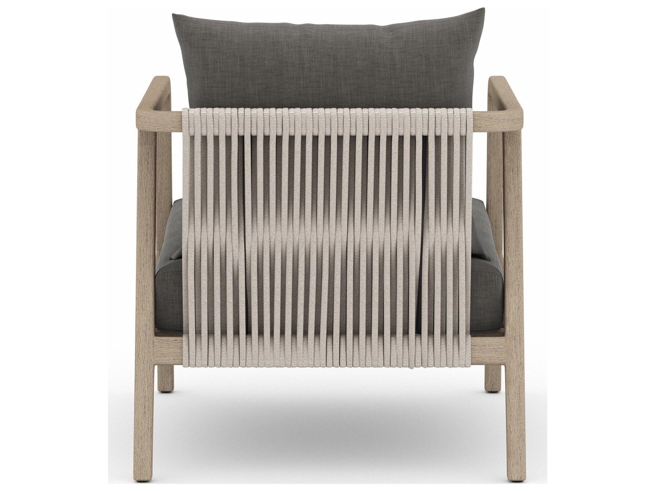 Four Hands Outdoor Solano Washed Brown Teak / Bronze / Dark Grey Rope Lounge Chair with Charcoal Cushion