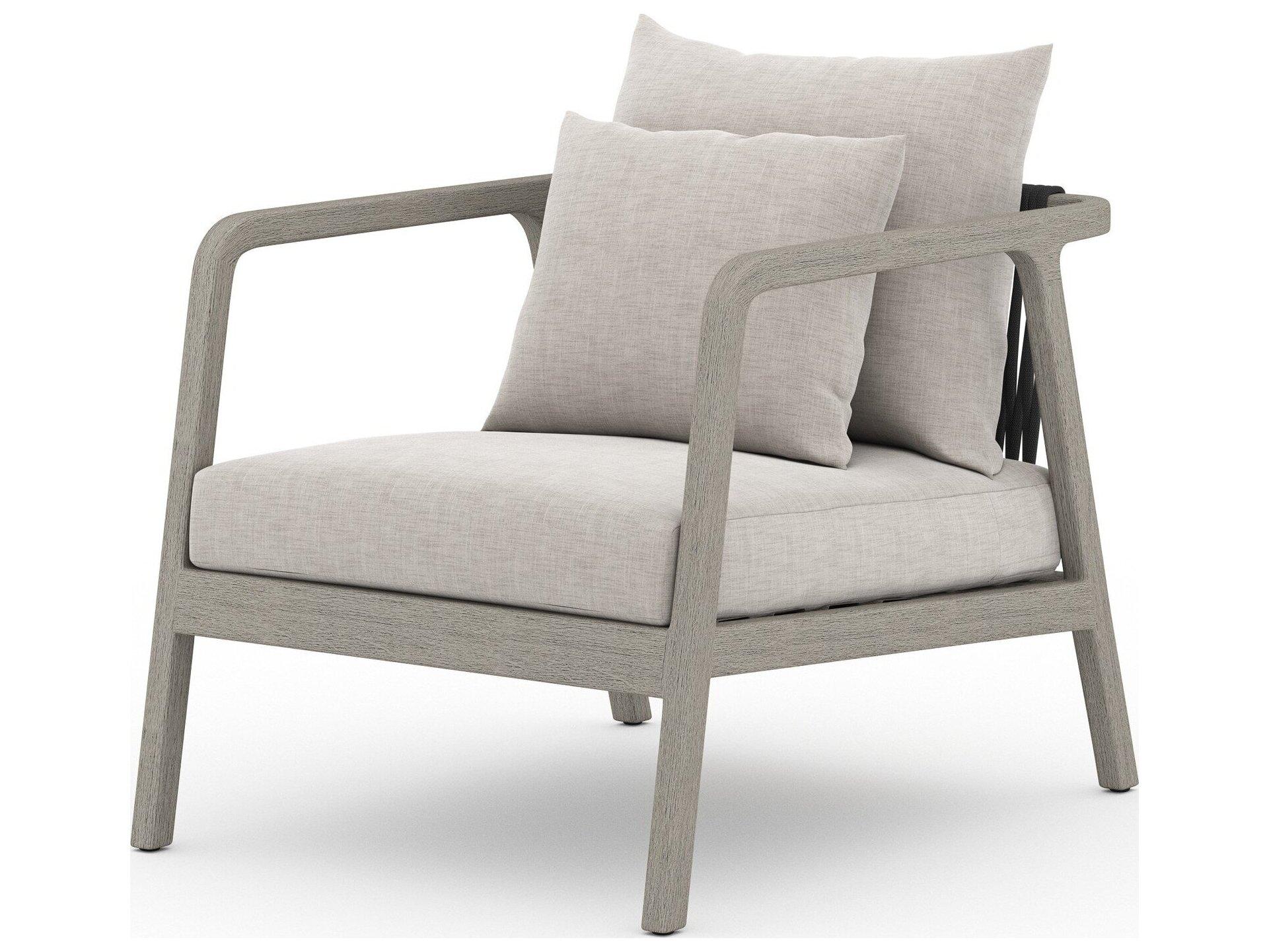 Four Hands Outdoor Solano Weathered Grey Teak / Dark Grey Rope Lounge Chair with Stone Grey Cushion