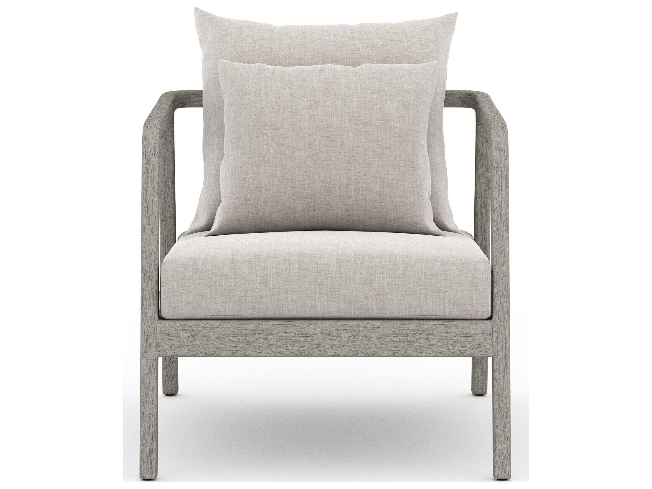 Four Hands Outdoor Solano Weathered Grey Teak / Dark Grey Rope Lounge Chair with Stone Grey Cushion